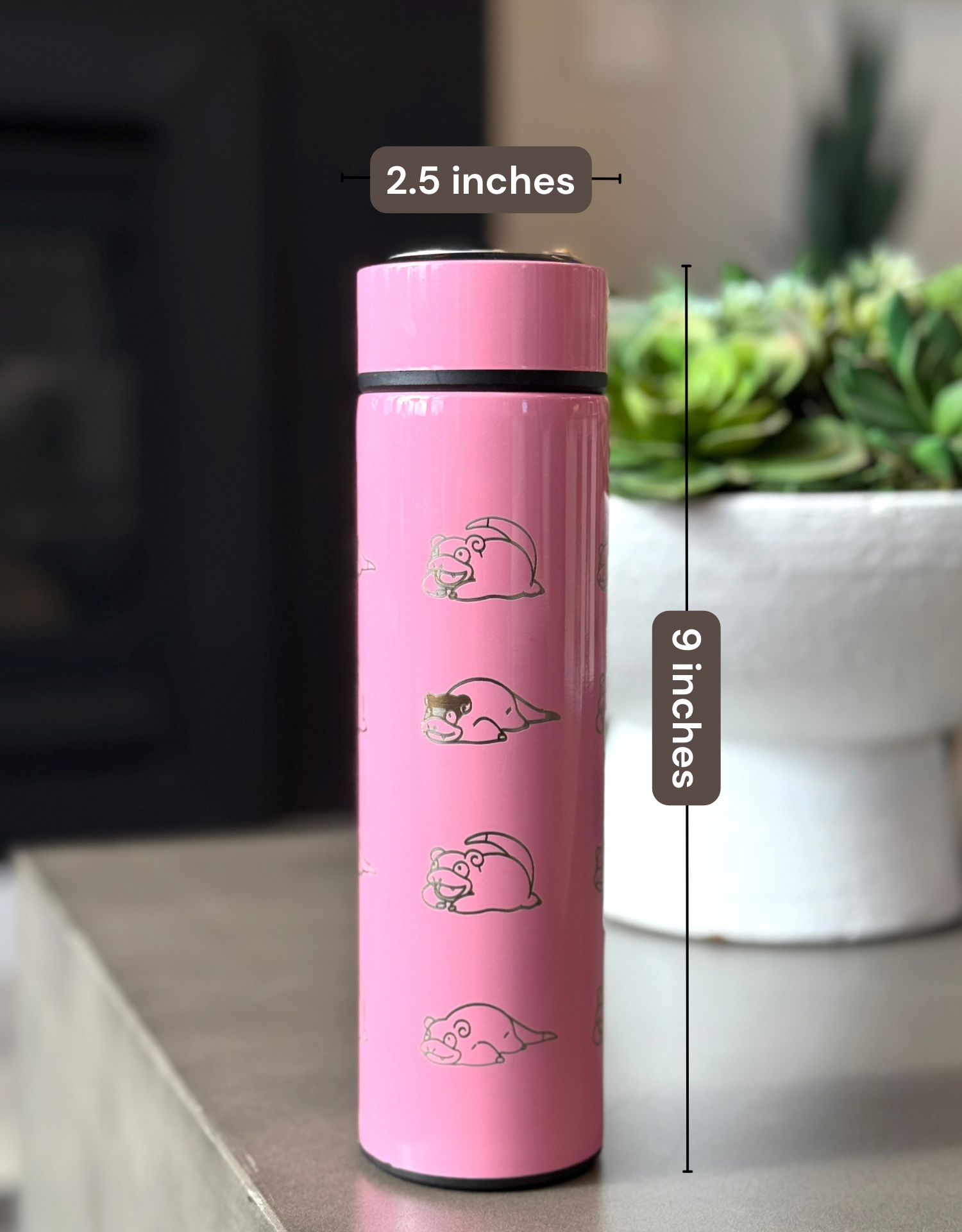 Slowpoke Coffee Tumbler Tea Infuser with Galarian Slowpoke and Detective Hat Water Bottle Travel Mug, Anime Fan Gift