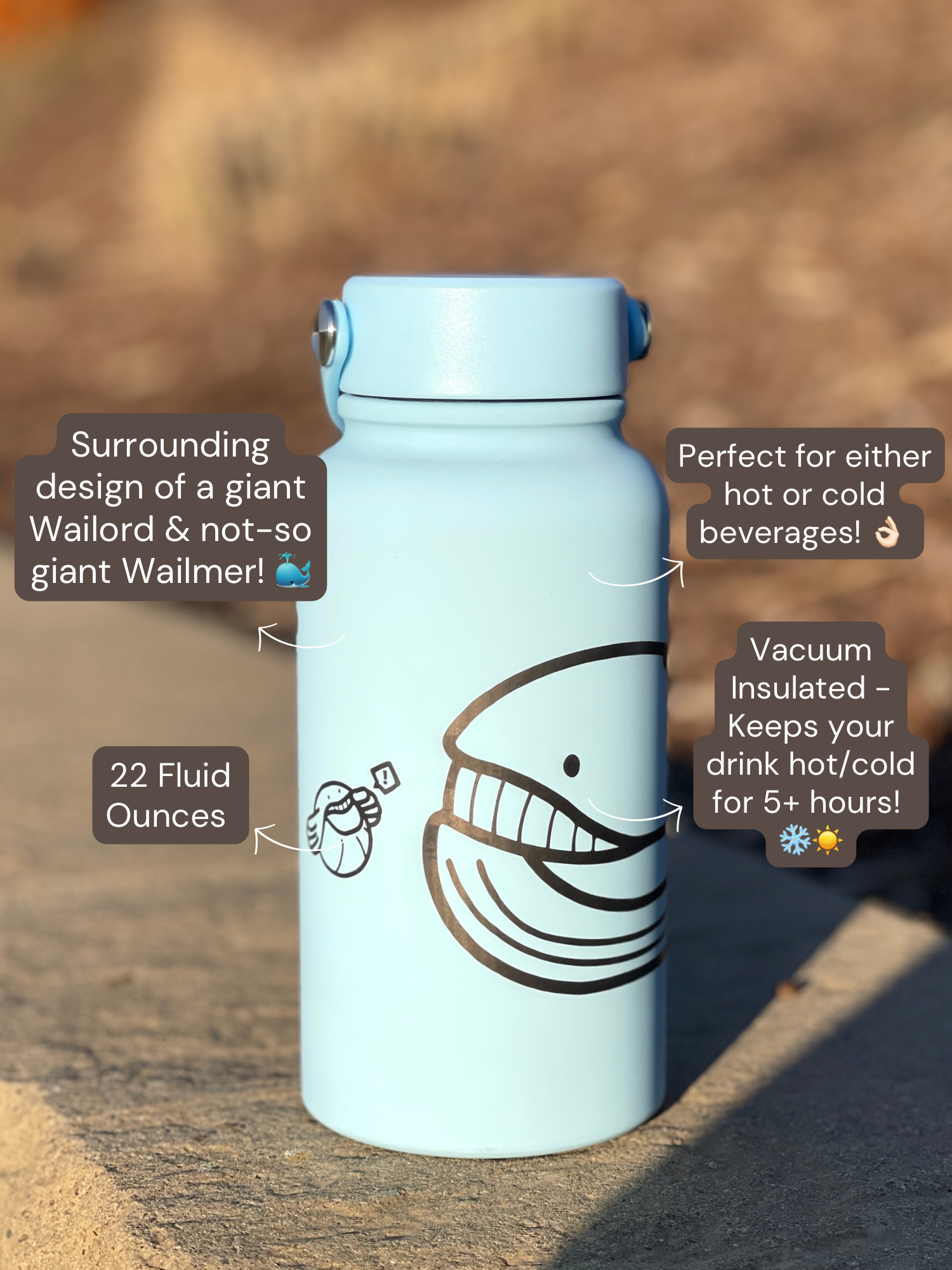Wailord & Wailmer Water Bottle Engraved Waterbottle, Huge Wailord Whale Coffee Tumbler Thermos Flask, Gamer Anniversary Gift