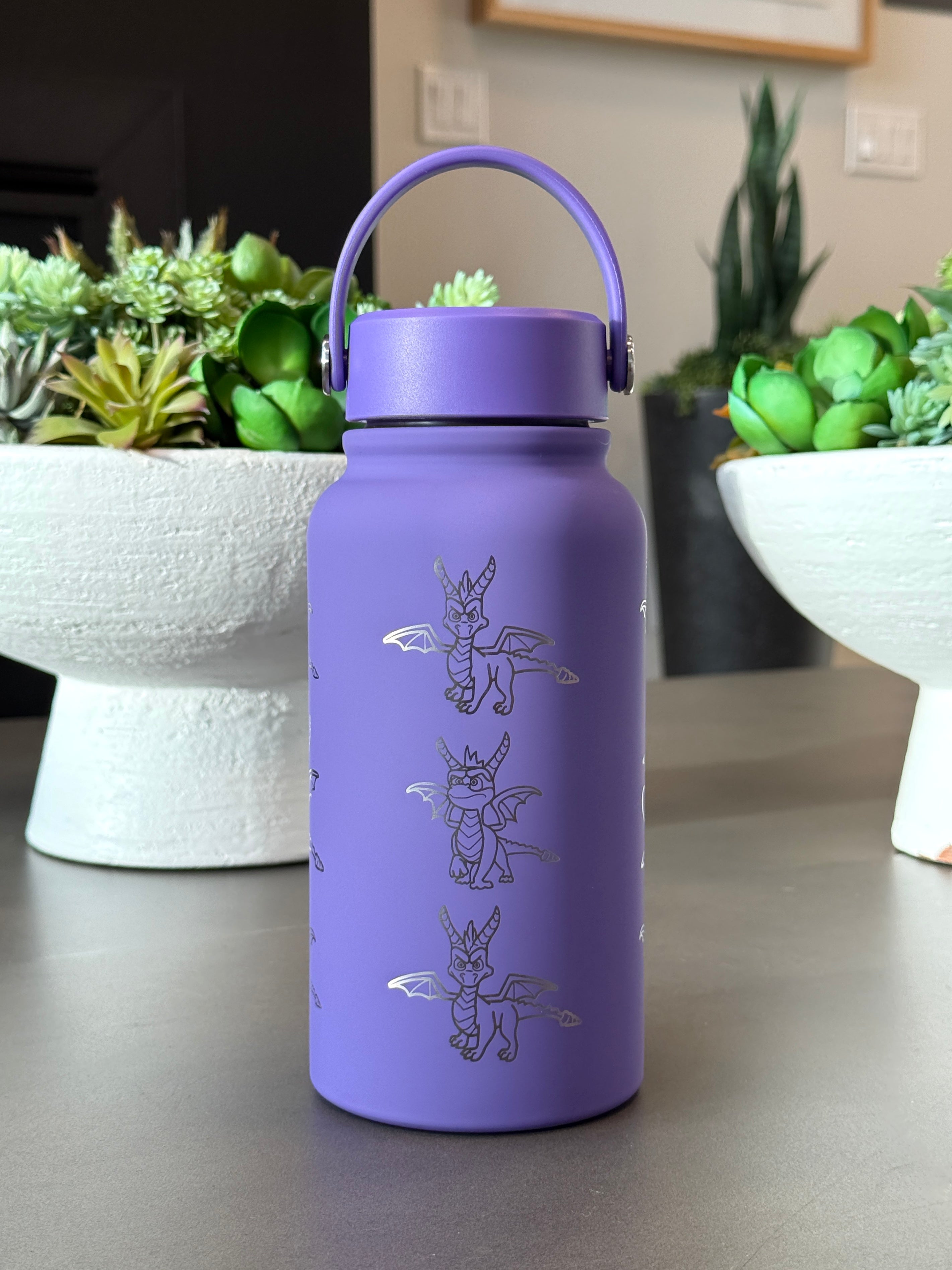 Spyro Water Bottle Engraved Waterbottle with Spyro Wearing Sunglasses Coffee Tumbler Thermos Flask, Gamer Anniversary Gift