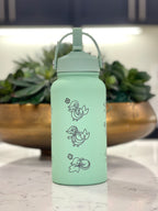 Snivy Water Bottle Engraved Waterbottle with Sleeping Snivy, Grass Unova Starter Coffee Tumbler Thermos, Gamer Anniversary Gift