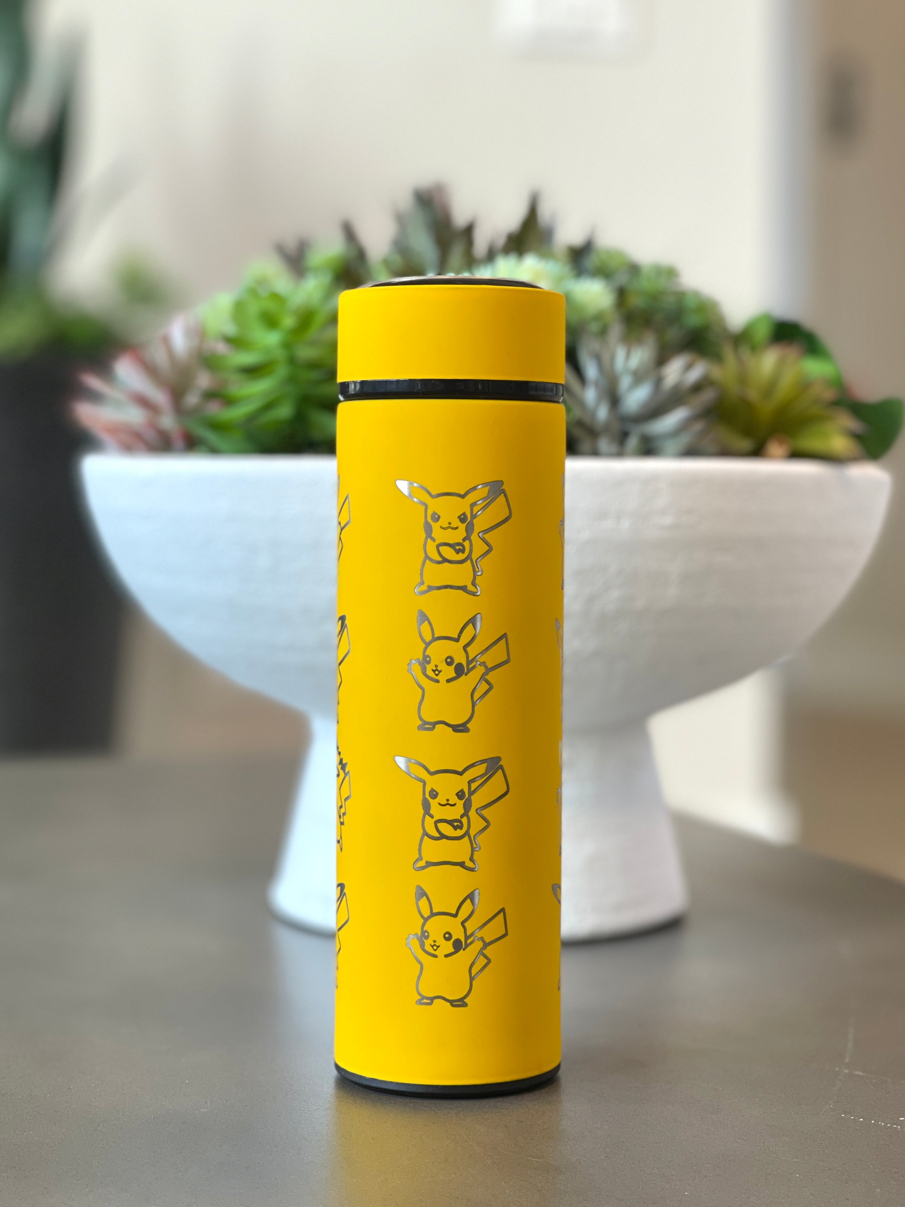 Pikachu Coffee Tumbler Tea Infuser with Captain & Detective Pikachu Volt Tackle, Engraved Water Bottle Travel Mug, Anime Fan Gift