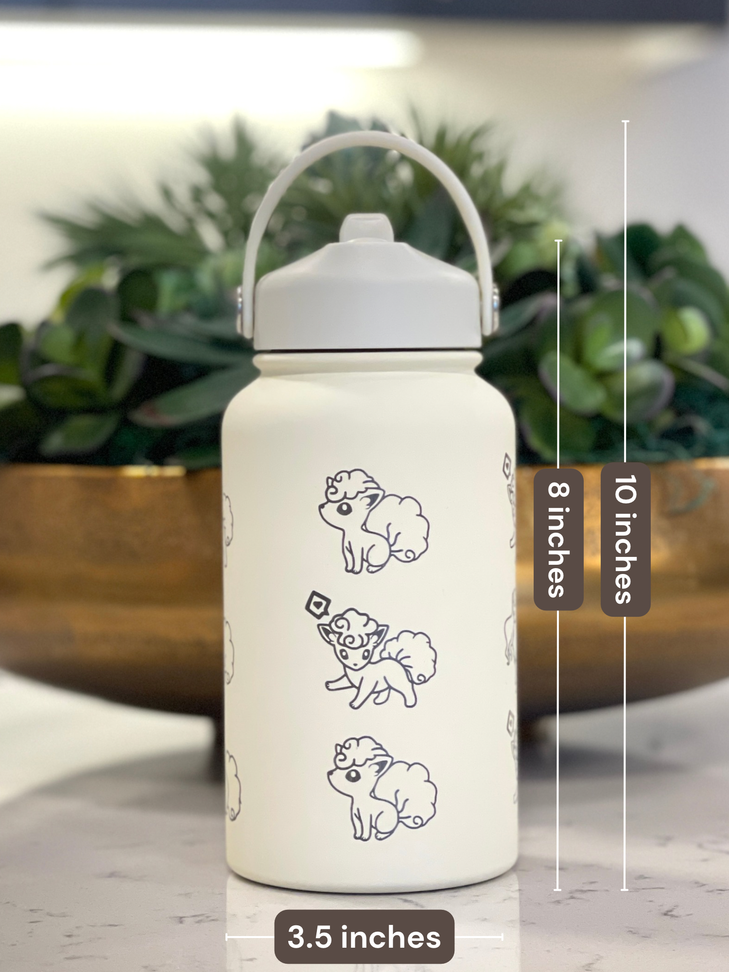 Alolan Vulpix Ninetails Water Bottle Engraved Coffee Tumbler Waterbottle, Snowy Egg & Sleeping Vulpix Thermos Anime Fan Anniversary Gift