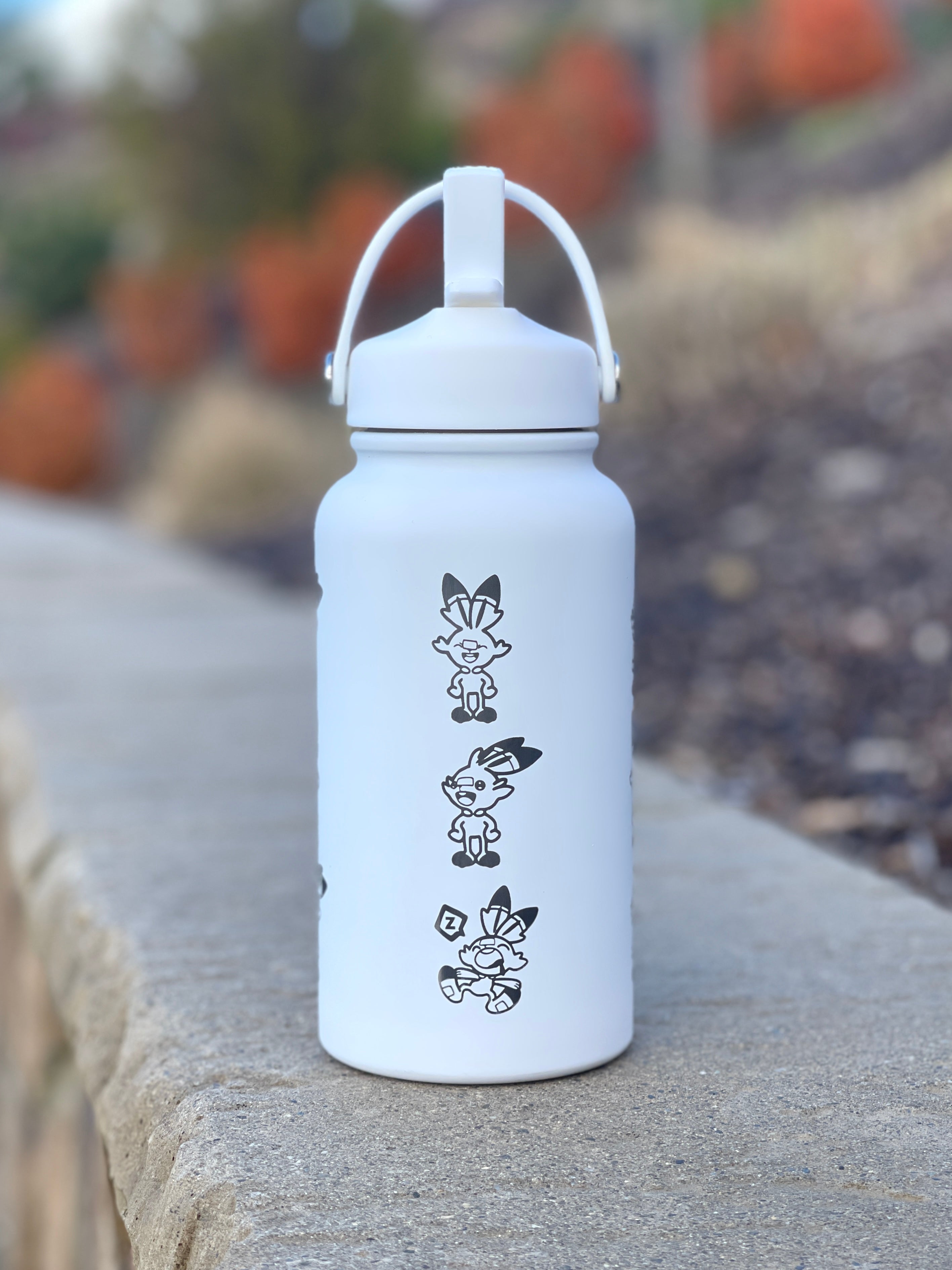 Scorbunny Water Bottle Engraved Coffee Tumbler with Sleeping & Soccer Ball Scorbunny Waterbottle, Galar Fire Starter Thermos Anime Fan Birthday Gift