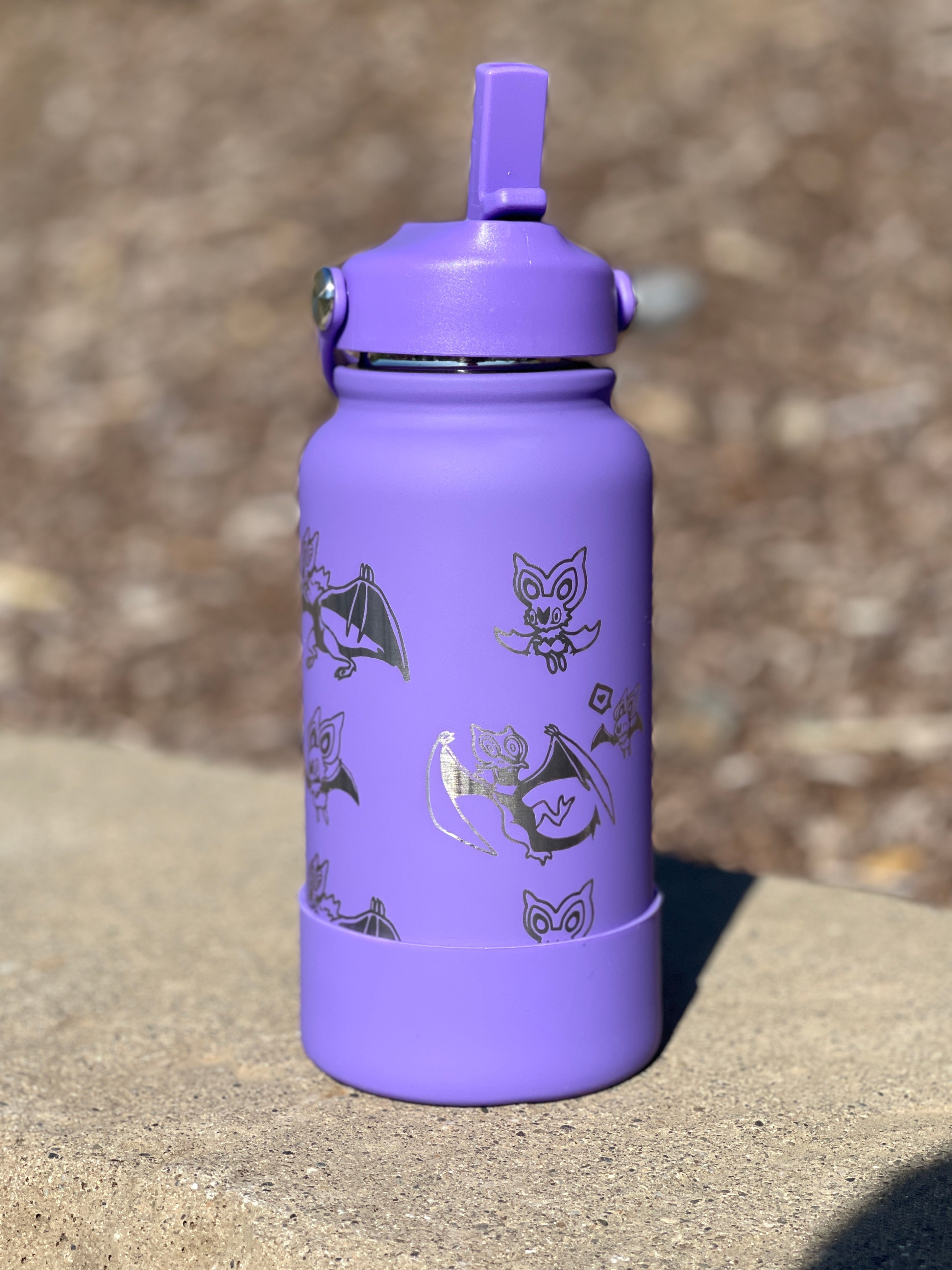 Noibat Noivern Water Bottle Engraved Waterbottle, Bat Noibat with Berry Coffee Tumbler Thermos Flask, Gamer Anniversary Gift