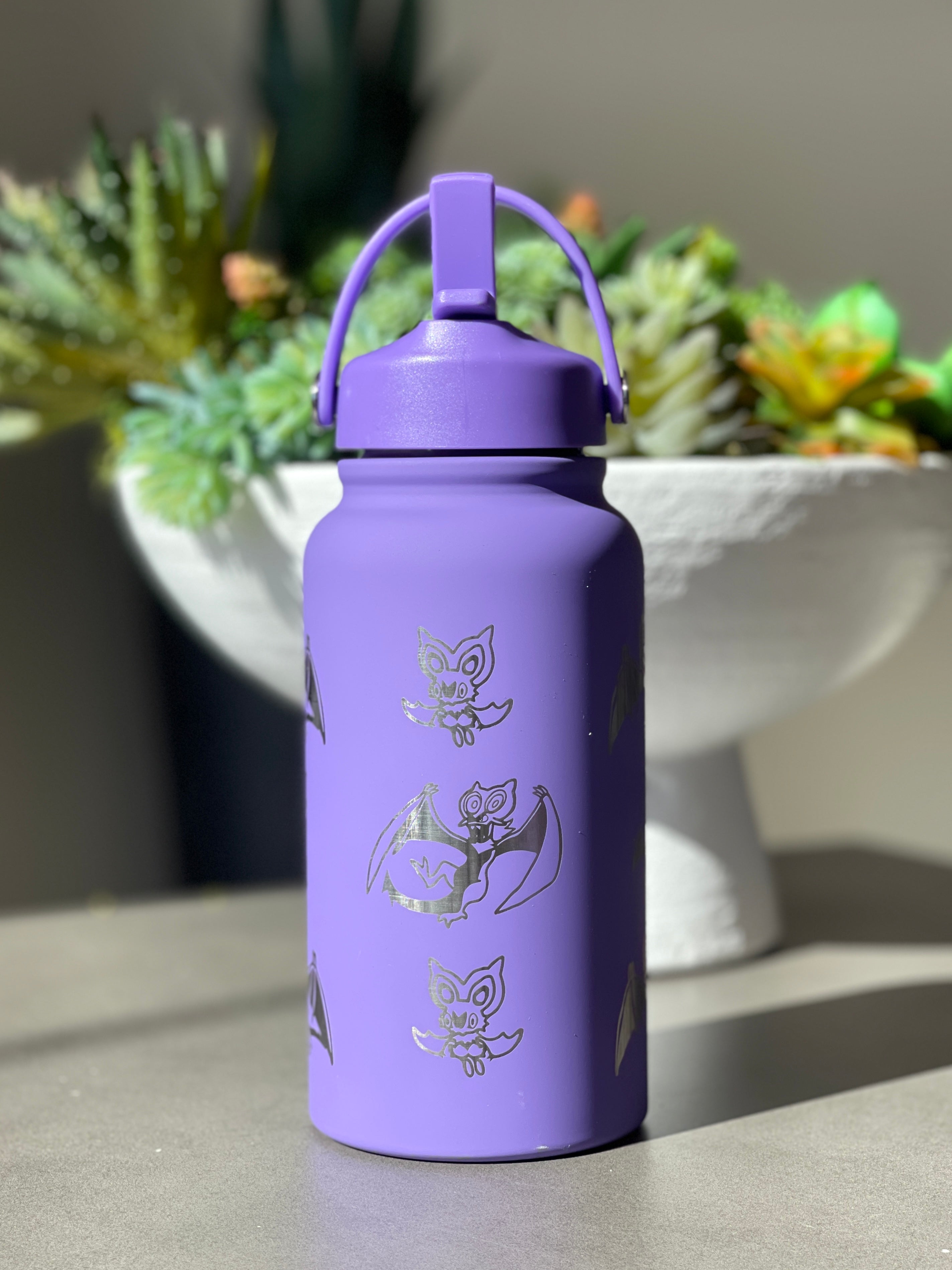 Noibat Noivern Water Bottle Engraved Waterbottle, Bat Noibat with Berry Coffee Tumbler Thermos Flask, Gamer Anniversary Gift