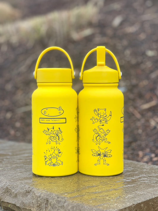 Abra Kadabra Alakazam Water Bottle Engraved Waterbottle with Mega Alakazam, Abra Evolution Trio Coffee Tumbler Travel Mug, Gamer Anniversary Gift