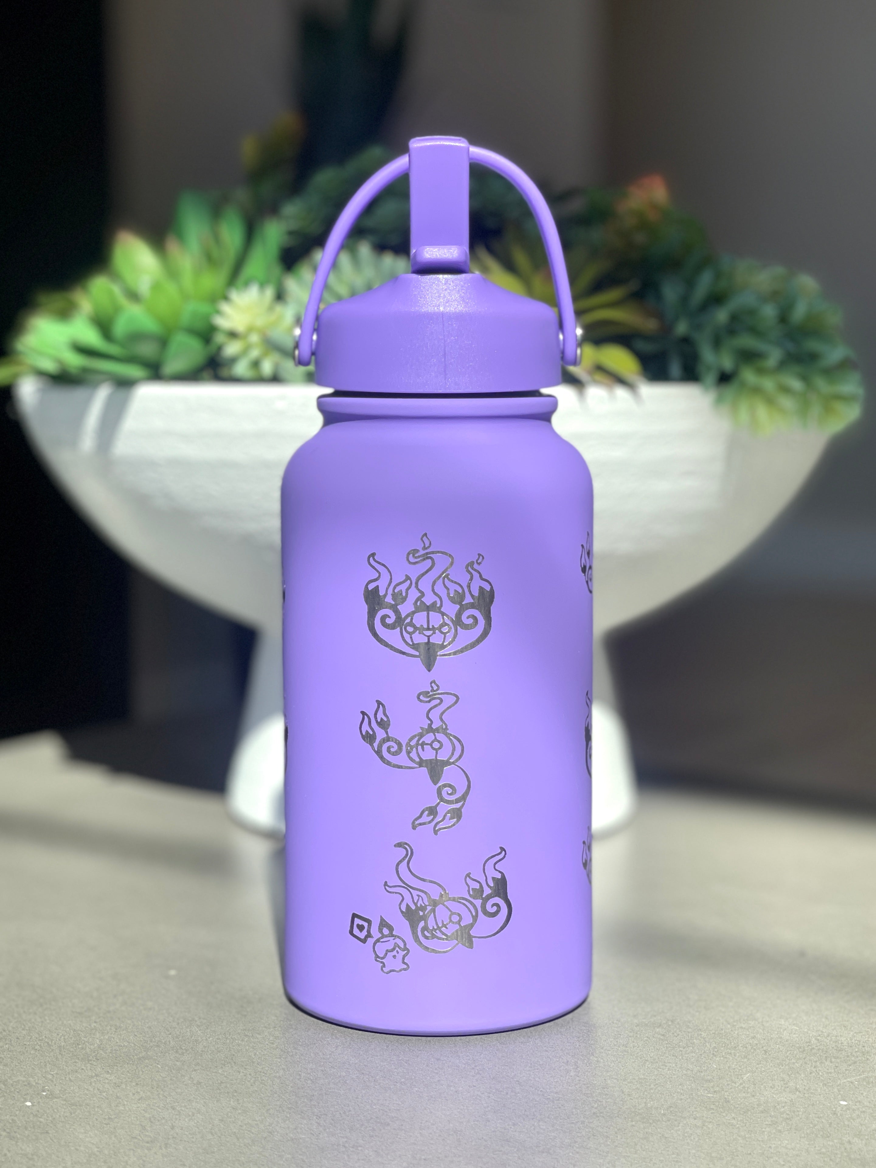 Chandelure Water Bottle Engraved Waterbottle with Mega Chandelure & Litwick, Ghost Chandalier Coffee Tumbler Thermos Flask, Gamer Anniversary Gift