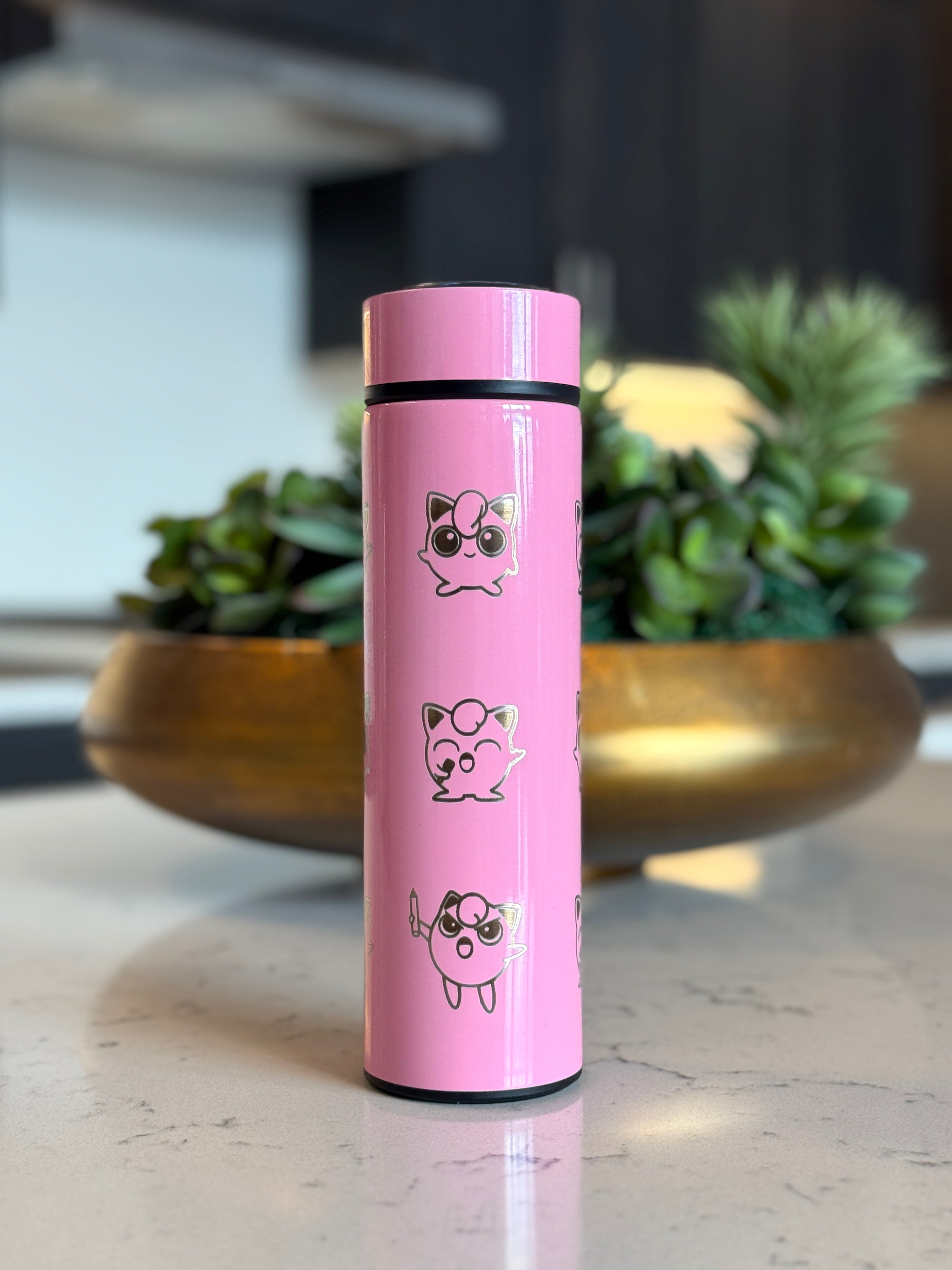 Jigglypuff Coffee Tumbler Tea Infuser with Singing & Angry Jigglypuff with Marker Water Bottle Travel Mug, Anime Fan Gifti