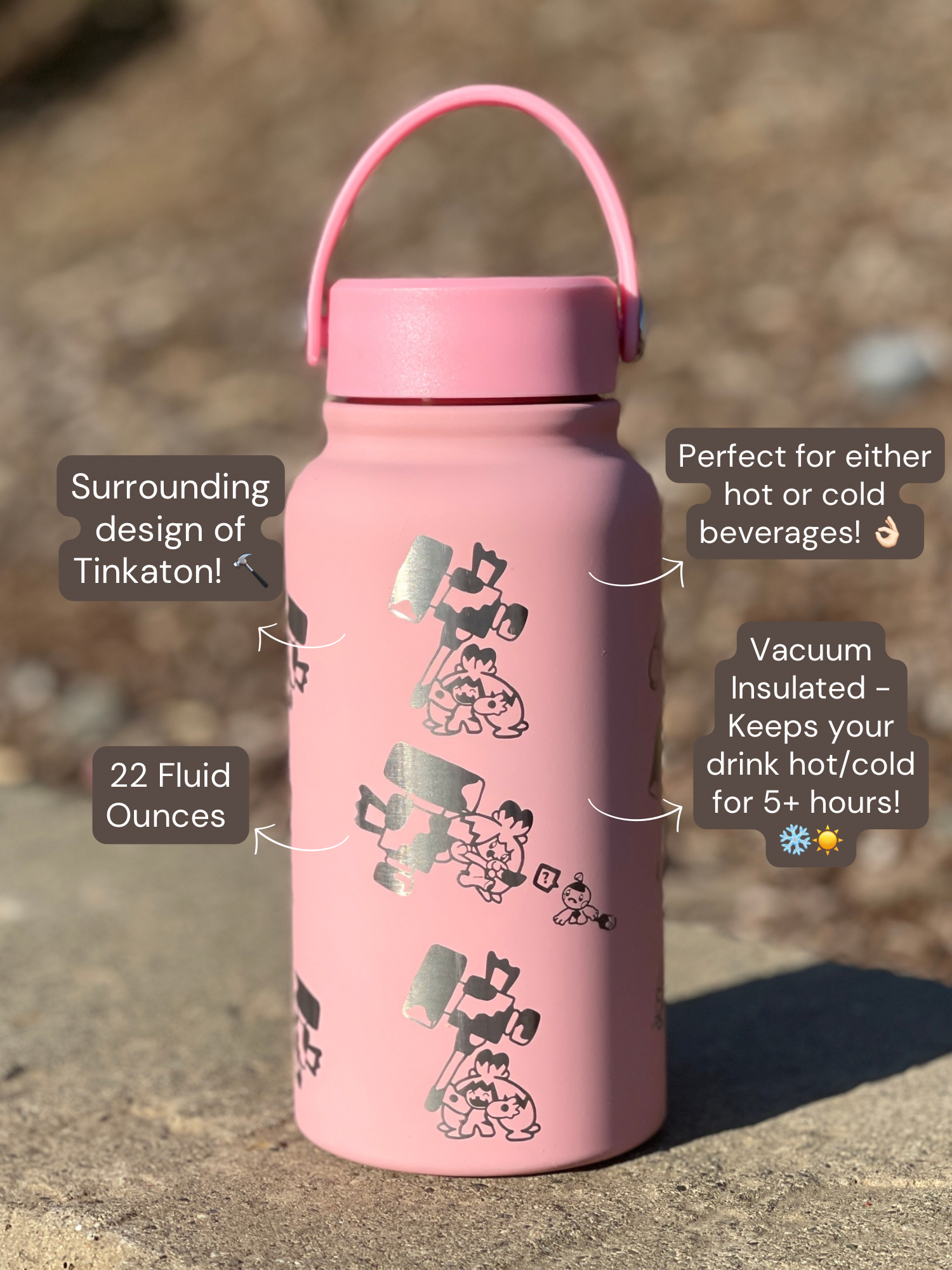 Tinkaton Water Bottle Engraved Waterbottle, Sleeping Tinkaton Hammer with Tinkatink Coffee Tumbler Thermos Flask, Gamer Birthday Gift