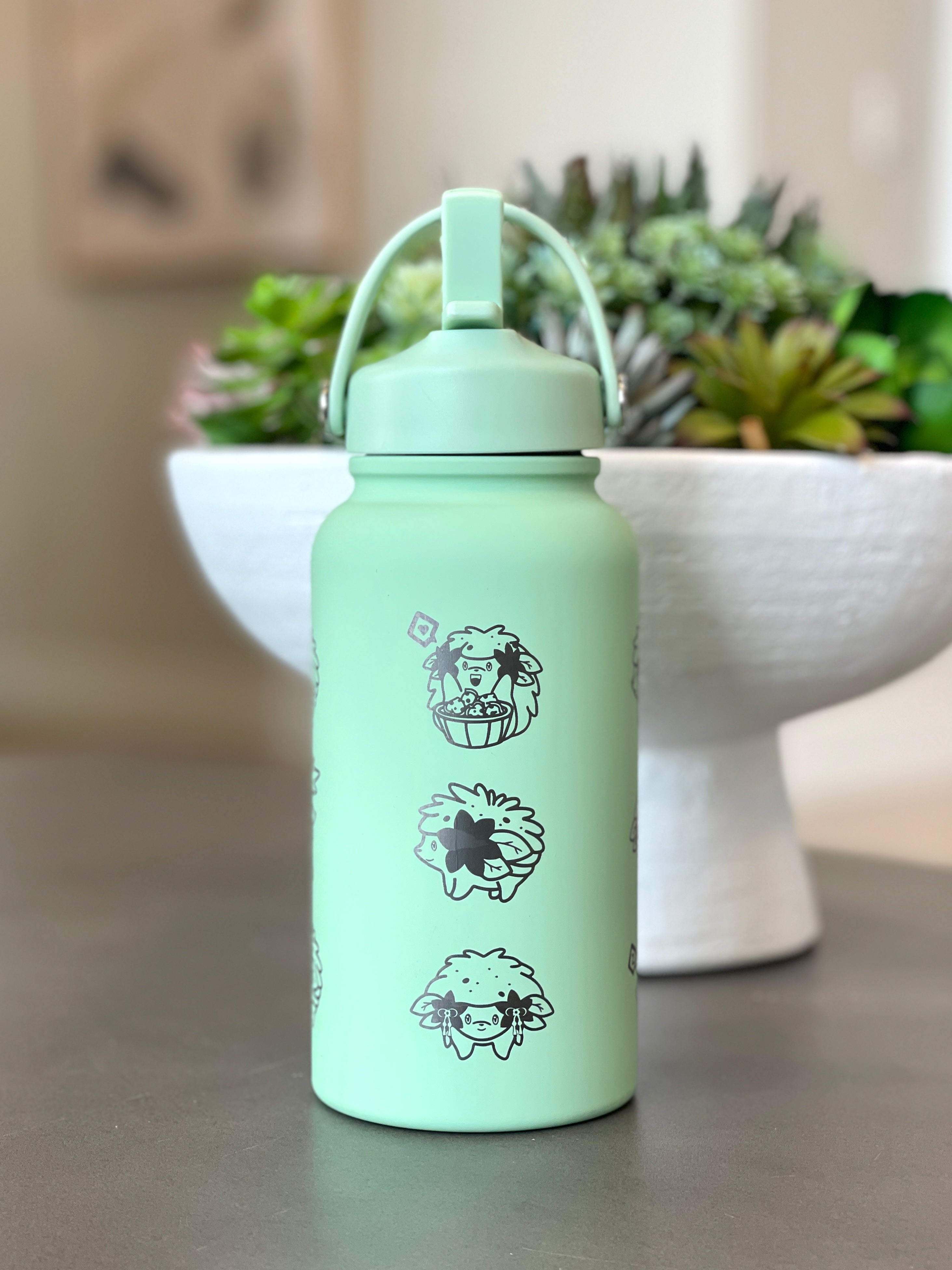 Shaymin Water Bottle Engraved Coffee Tumbler Land & Sky Forme, Waterbottle, Grass Mythical Thermos Anime Fan Birthday Gift