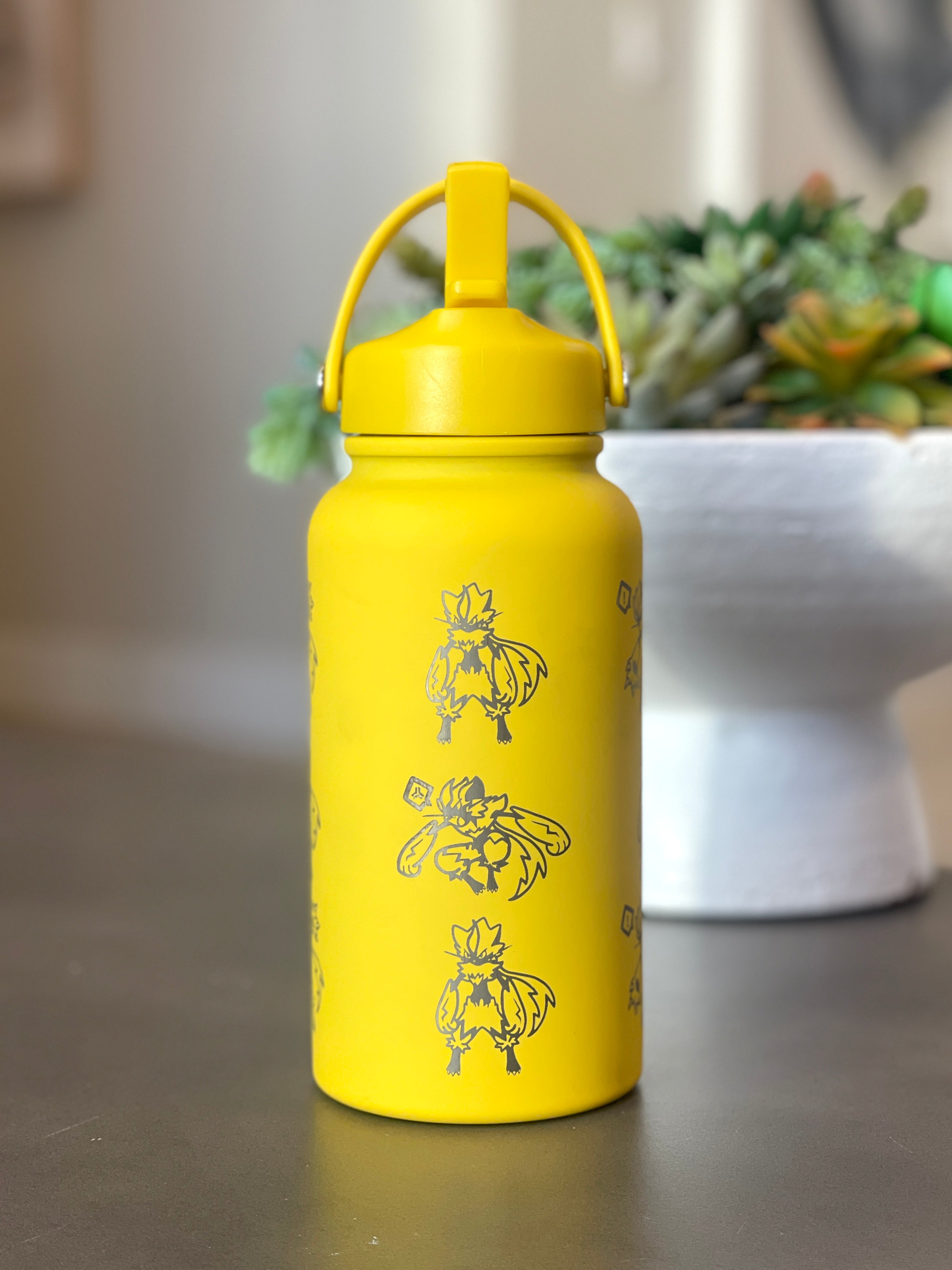 Zeraora Water Bottle Engraved Waterbottle with Mega Zeraora, Mythical Coffee Tumbler Thermos Flask, Gamer Anniversary Gift