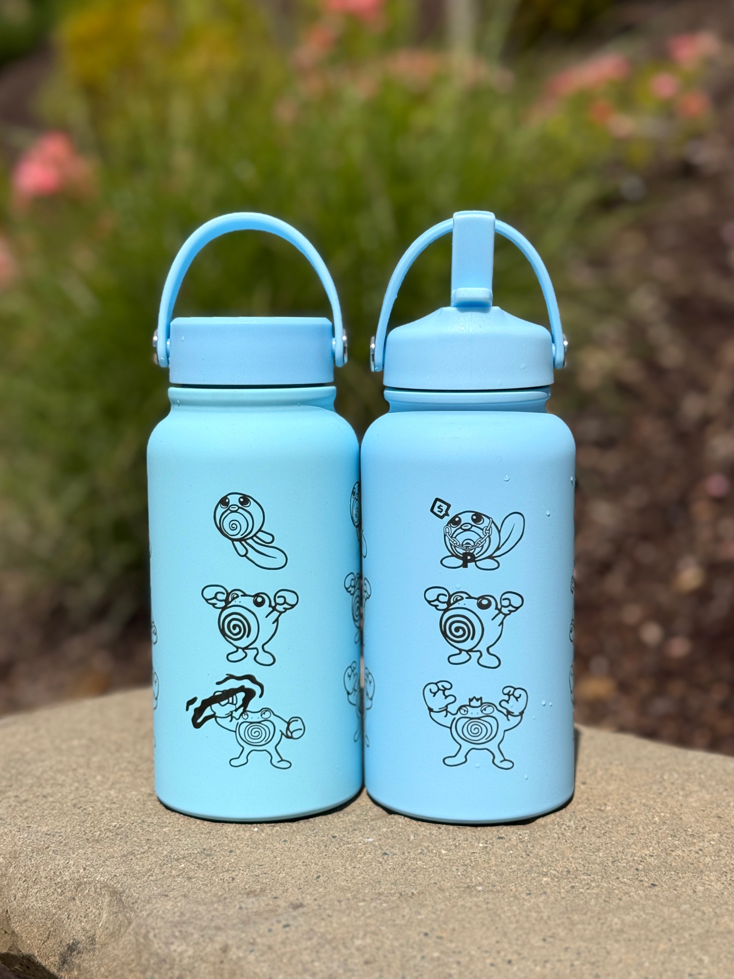 Poliwag Poliwhirl Poliwrath Waterbottle Engraved Water Bottle with Gangster Poliwag & Sleeping Poliwhirl Coffee Tumbler Thermos Flask, Gamer Birthday Gift