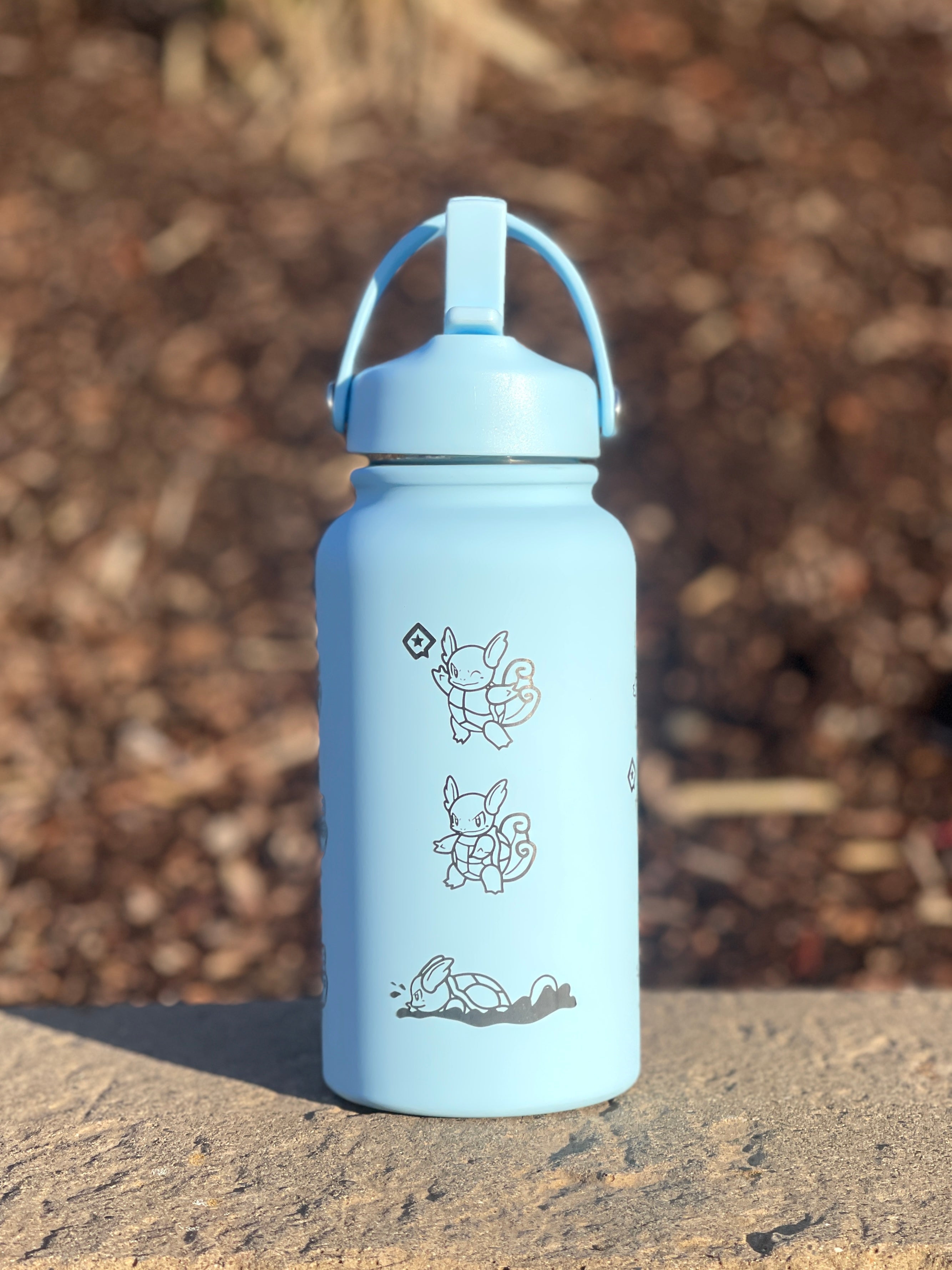 Wartortle Water Bottle Engraved Waterbottle with Scarf Sunglasses & Swimming Wartortle, Coffee Tumbler Thermos Flask, Gamer Anniversary Gift