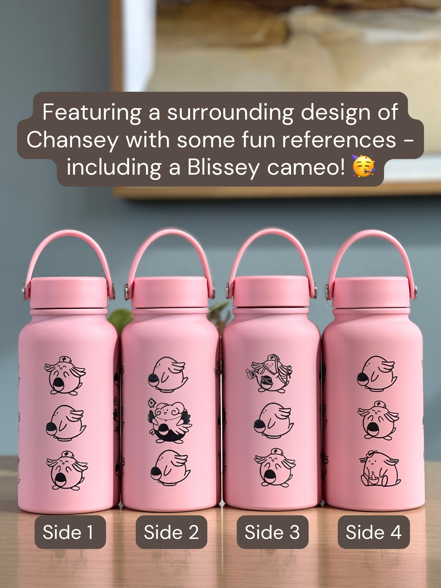 Chansey Blissey Water Bottle Engraved Waterbottle with Nurse & Sad Chansey, Cute Tumbler Thermos Flask, Gamer Anniversary Gift