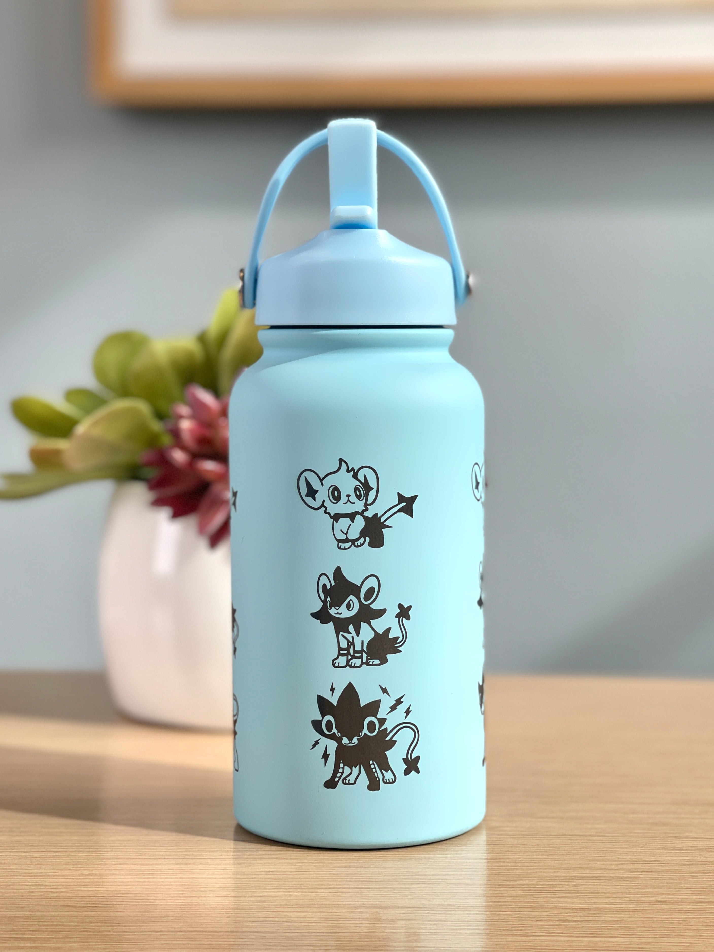 Shinx Luxio Luxray Water Bottle Engraved Waterbottle, Shinx Evolution Line Coffee Tumbler Thermos Flask, Gamer Anniversary Gift