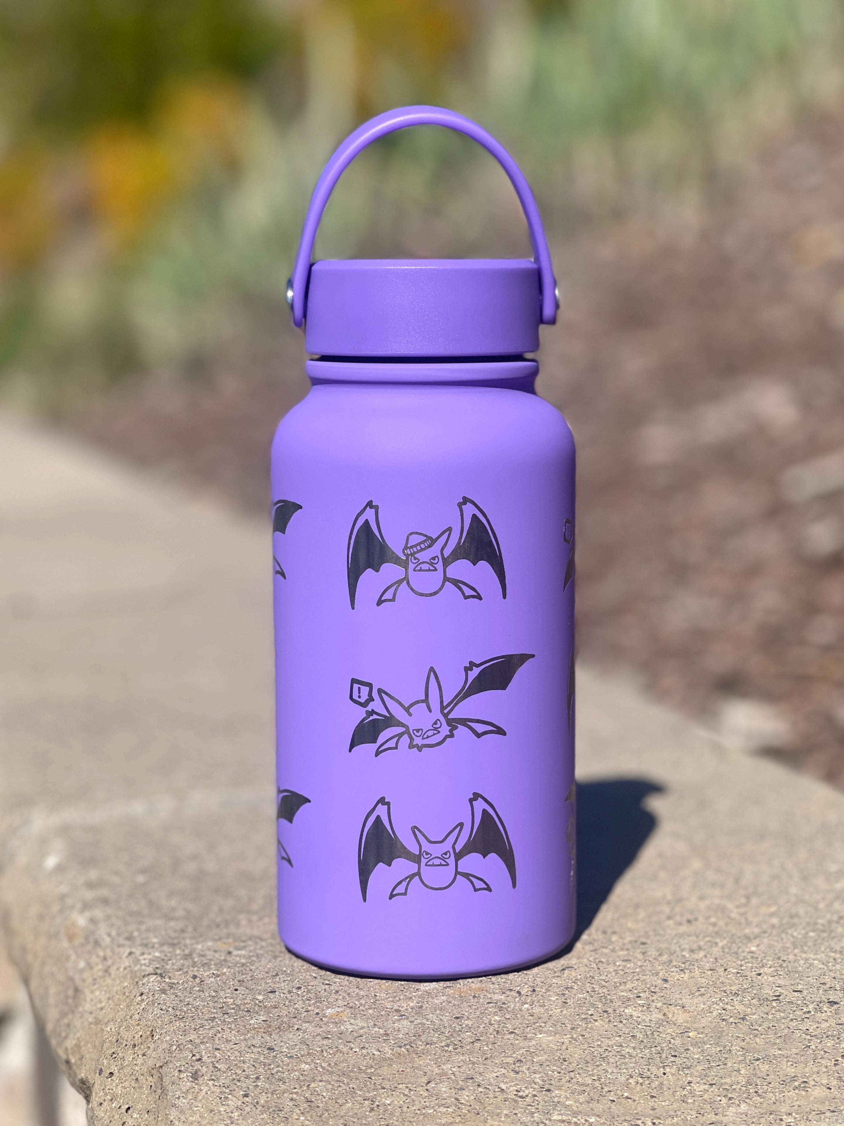 Crobat Water Bottle Engraved Waterbottle, Bat Crobat with Beanie Coffee Tumbler Thermos Travel Mug, Gamer Anniversary Gift