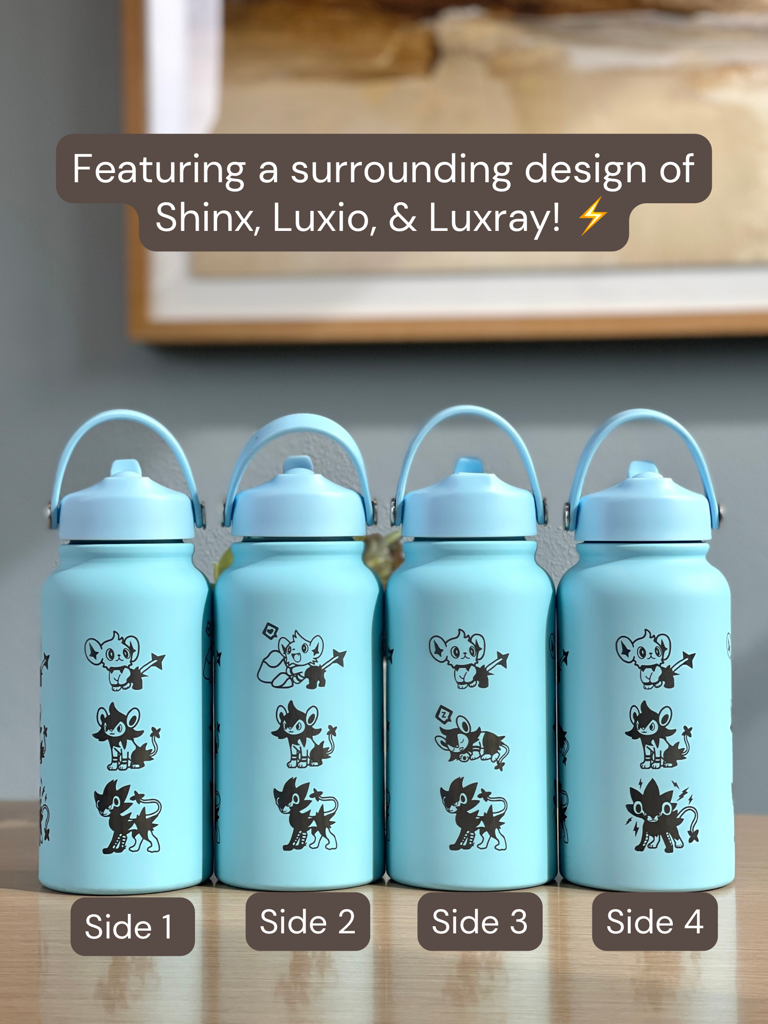 Shinx Luxio Luxray Water Bottle Engraved Waterbottle, Shinx Evolution Line Coffee Tumbler Thermos Flask, Gamer Anniversary Gift