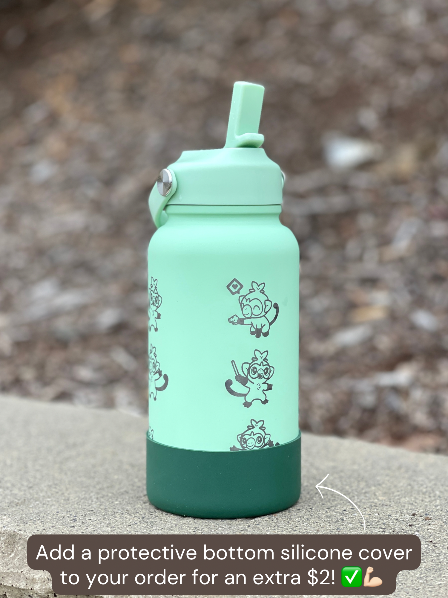 Grookey Water Bottle Engraved Coffee Tumbler with Sleeping & Angry Grookey, Grass Starter Thermos Anime Fan Birthday Gift