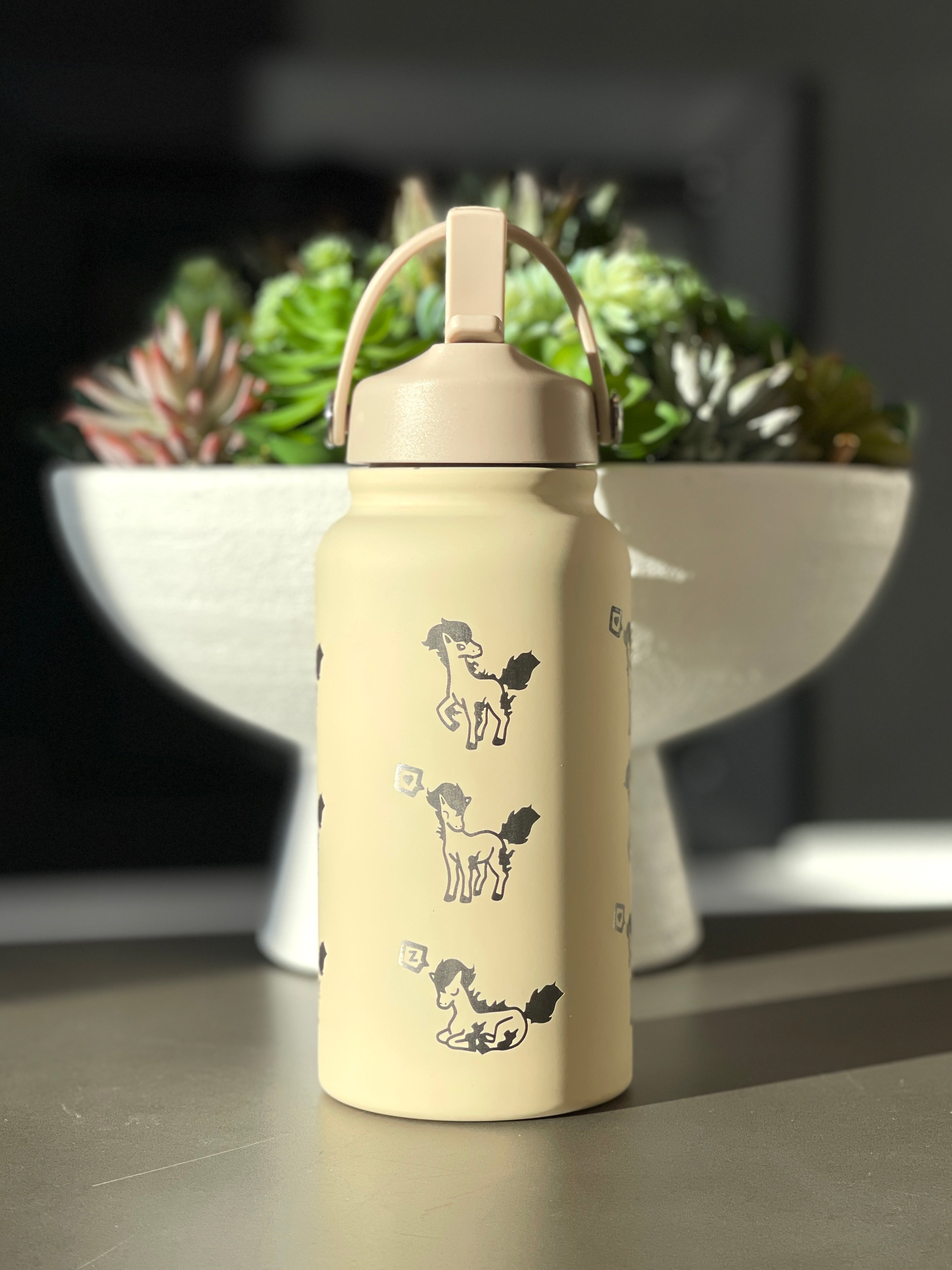 Ponyta Rapidash Water Bottle Engraved Waterbottle with Sleeping & Sunglasses Ponyta Coffee Tumbler Thermos Flask, Gamer Anniversary Gift