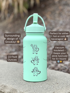 Grookey Water Bottle Engraved Coffee Tumbler with Sleeping & Angry Grookey, Grass Starter Thermos Anime Fan Birthday Gift