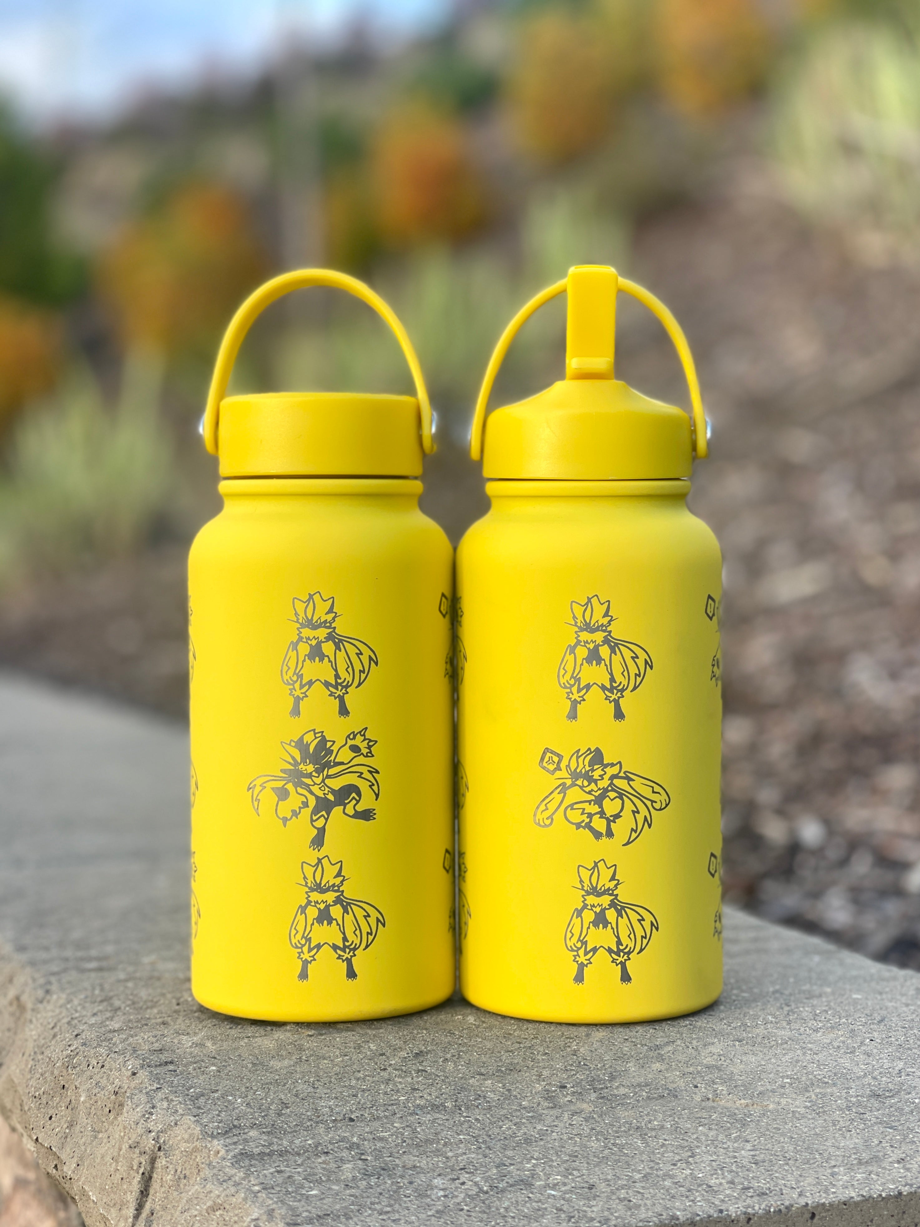 Zeraora Water Bottle Engraved Waterbottle with Mega Zeraora, Mythical Coffee Tumbler Thermos Flask, Gamer Anniversary Gift