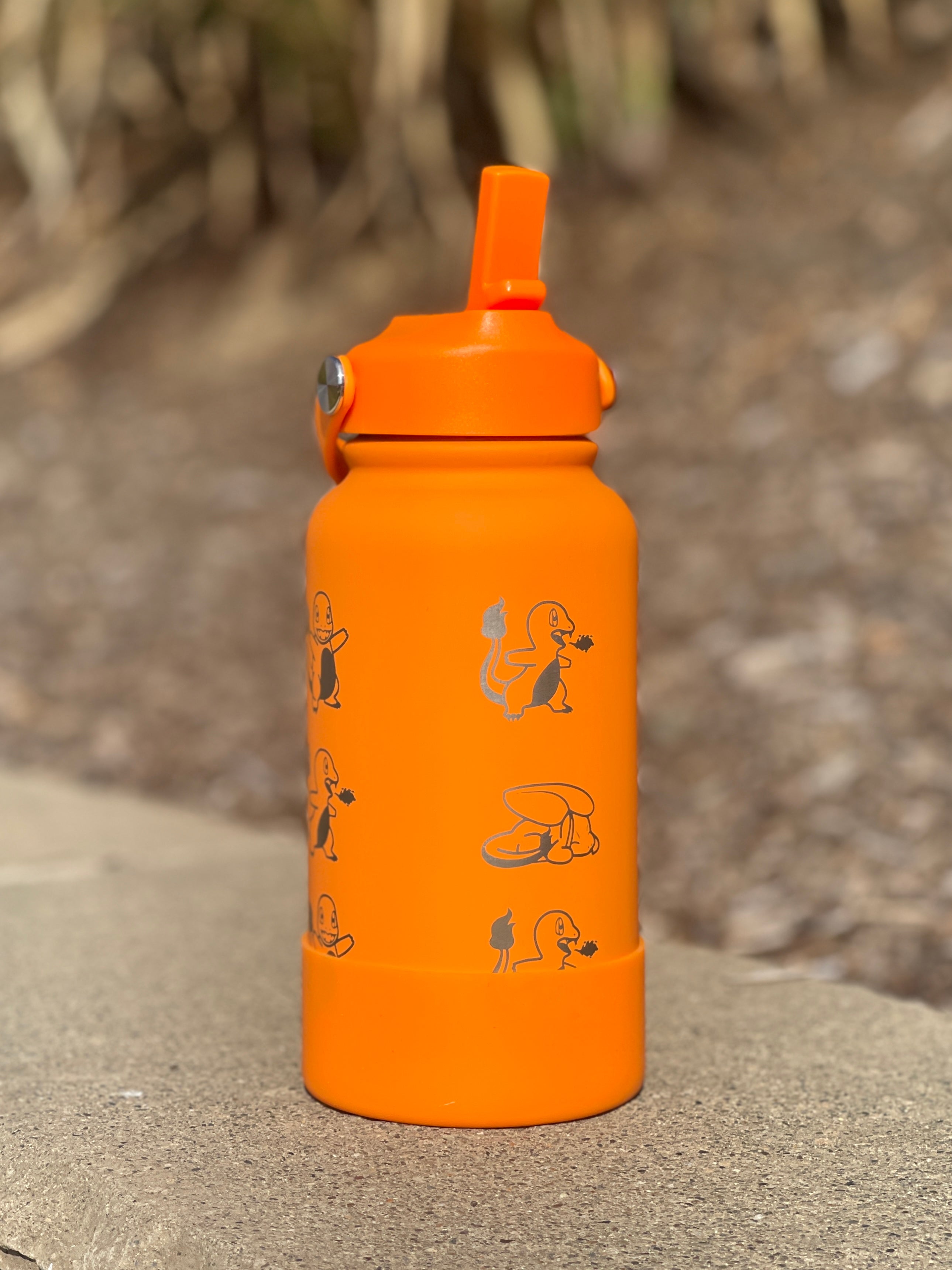 Charmander Water Bottle Engraved Coffee Tea Tumbler with Sleeping Charmander Leaf, Fire Kanto Starter Waterbottle, Gamer Birthday Gift