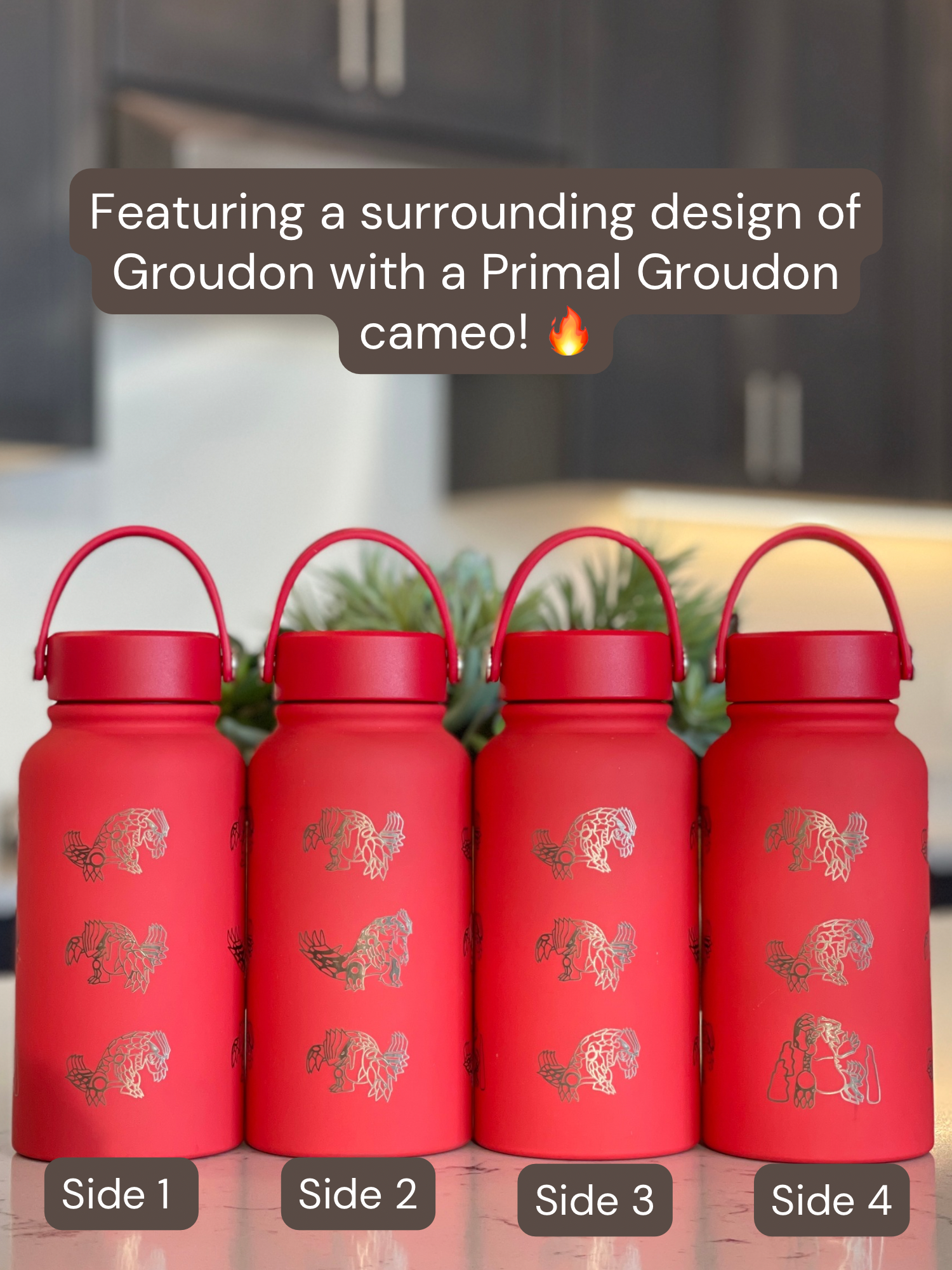 Groudon Water Bottle Engraved Waterbottle with Primal Groudon & Precipice Blades, Legendary Coffee Tumbler Thermos Flask, Gamer Anniversary Gift