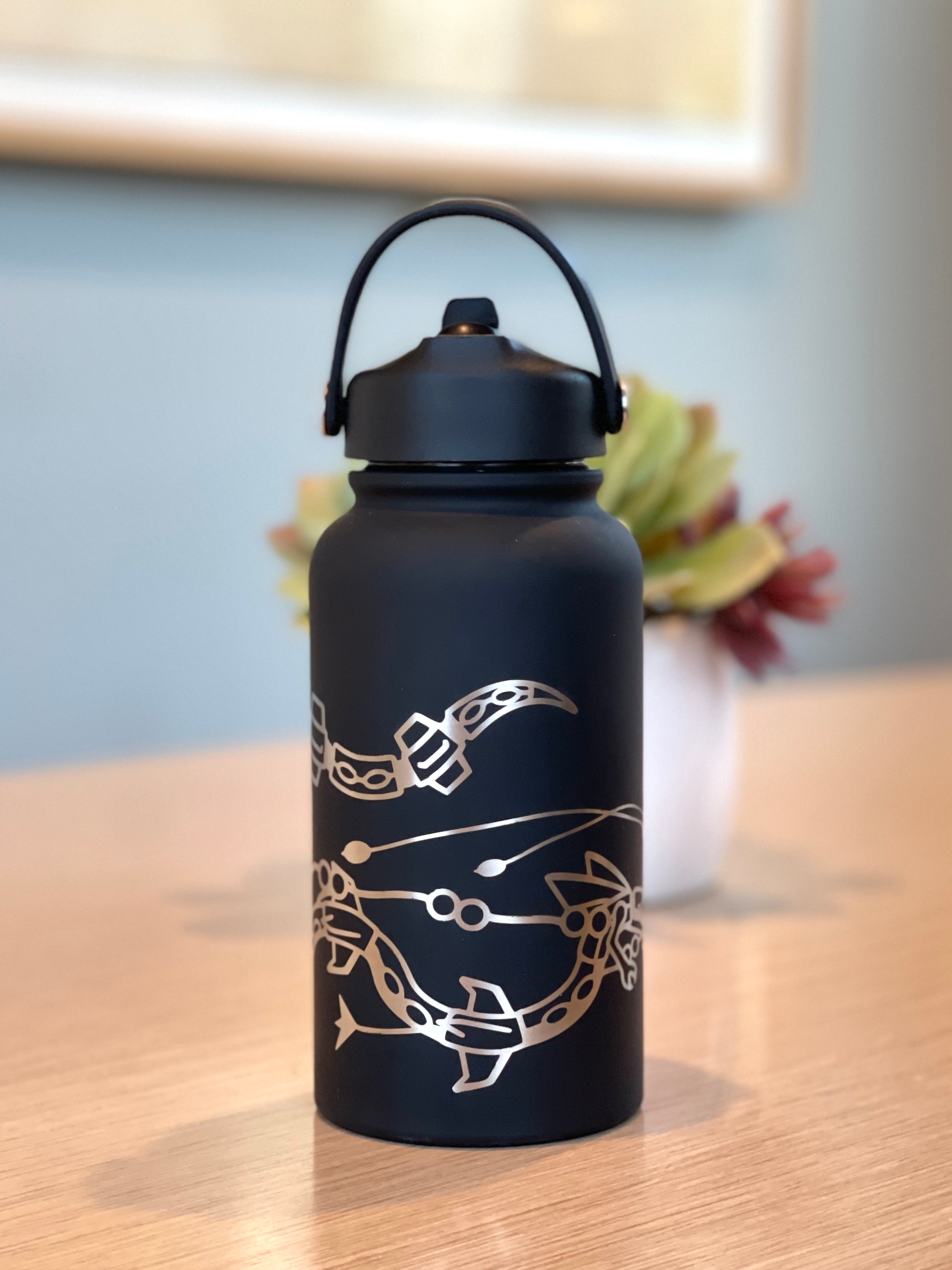 Shiny Rayquaza & Mega Rayquaza Water Bottle Engraved Waterbottle Black Rayquaza Dragon Legendary Coffee Tumbler Thermos, Gamer Anniversary Gift