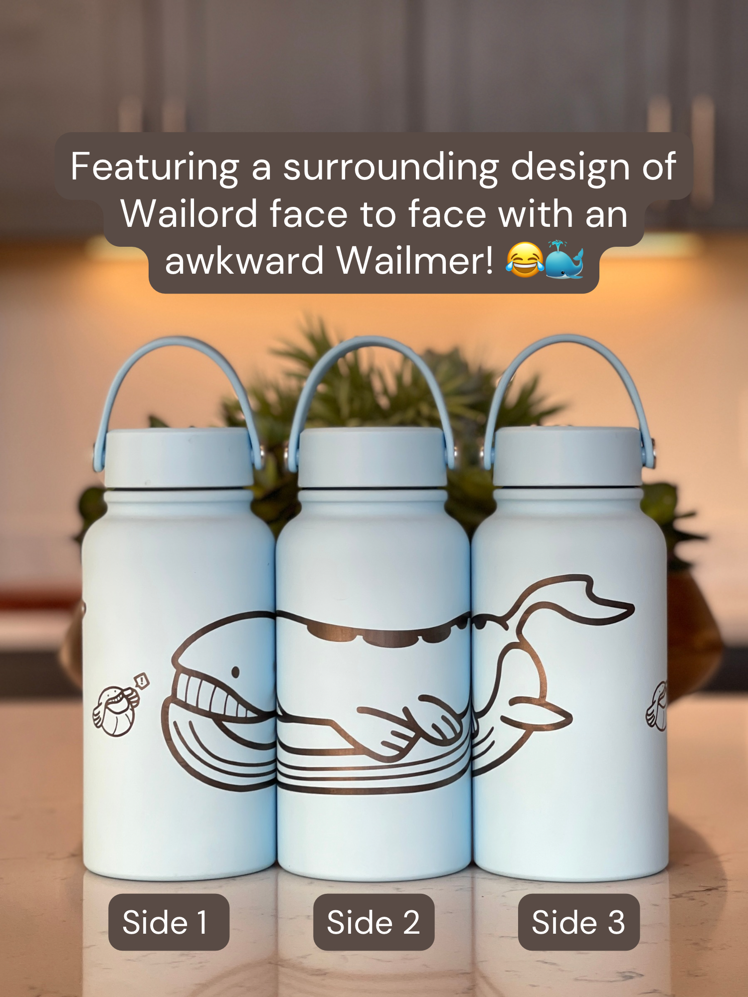 Wailord & Wailmer Water Bottle Engraved Waterbottle, Huge Wailord Whale Coffee Tumbler Thermos Flask, Gamer Anniversary Gift
