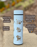 Shinx Luxio Luxray Coffee Tumbler Tea Infuser Shinx Evolution Trio, Engraved Water Bottle Travel Mug Thermos, Anime Fan Gift