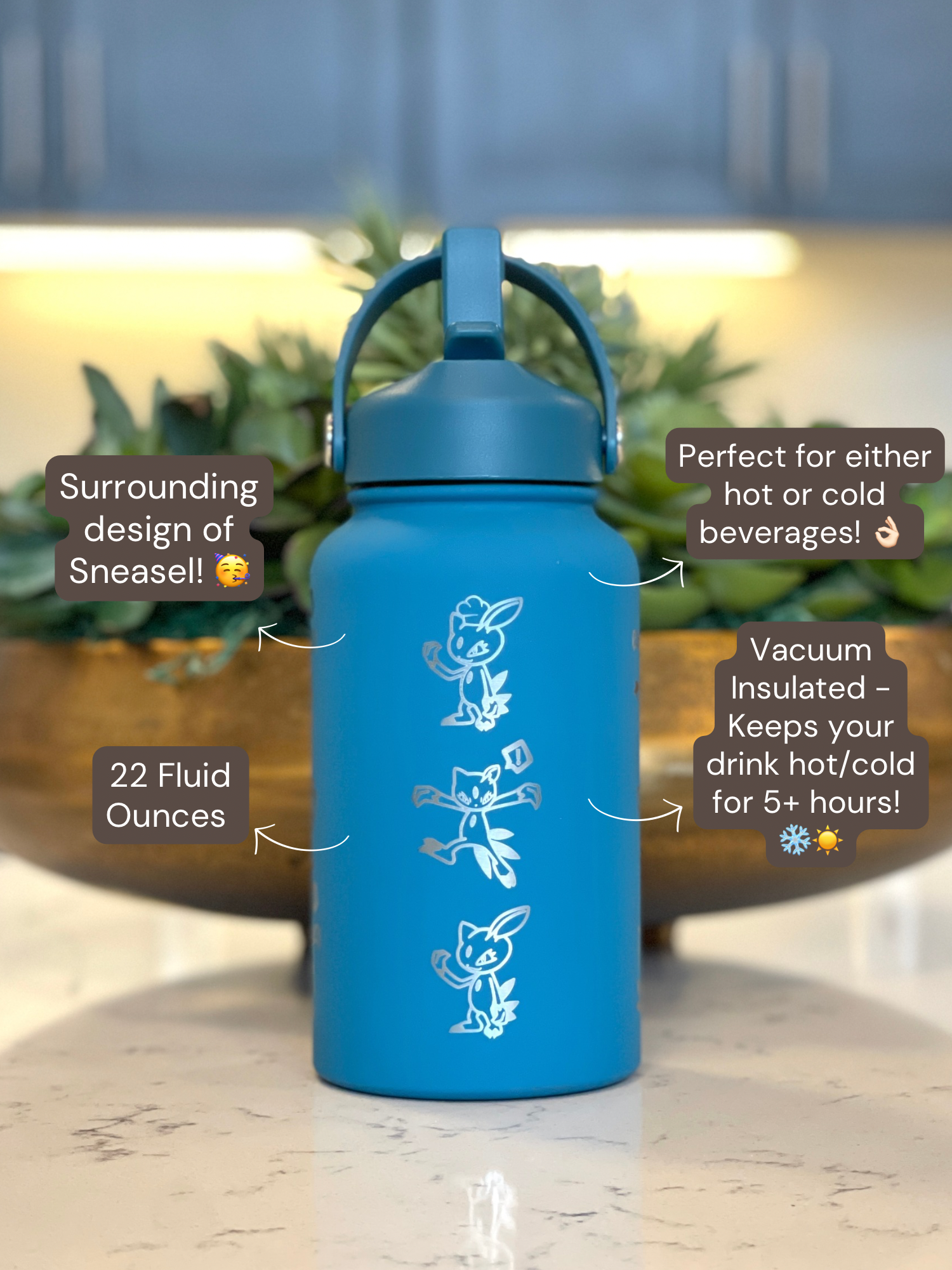 Sneasel Weavile Water Bottle Engraved Coffee Tumbler with Sneasel Chef Hat Waterbottle, Anime Fan Birthday Gift