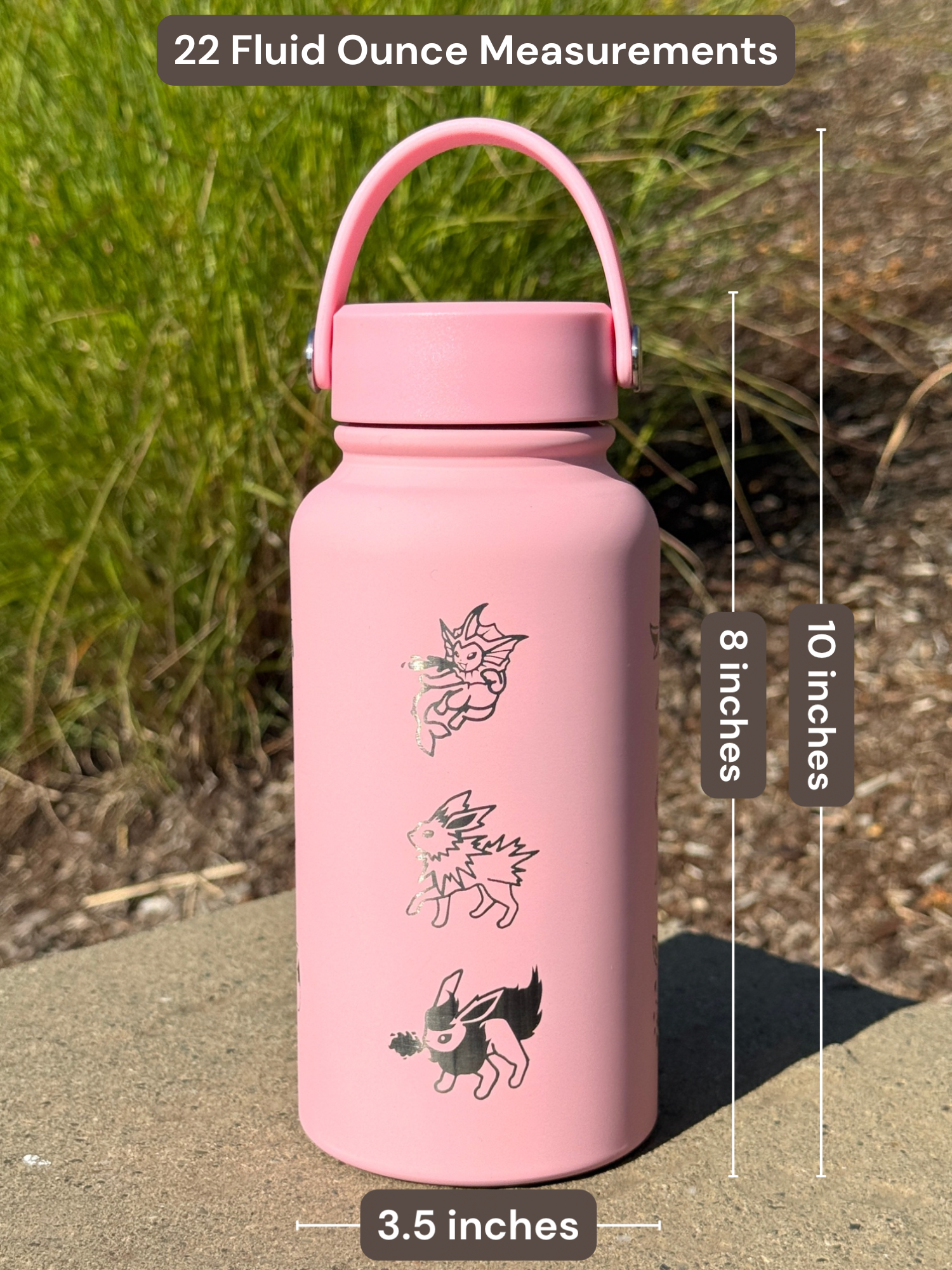 Eevee Evolutions Eeveelutions Pink Water Bottle Engraved Waterbottle Espeon Umbreon Leafeon Glaceon Sylveon Coffee Tumbler Thermos, Gamer Anniversary Gift