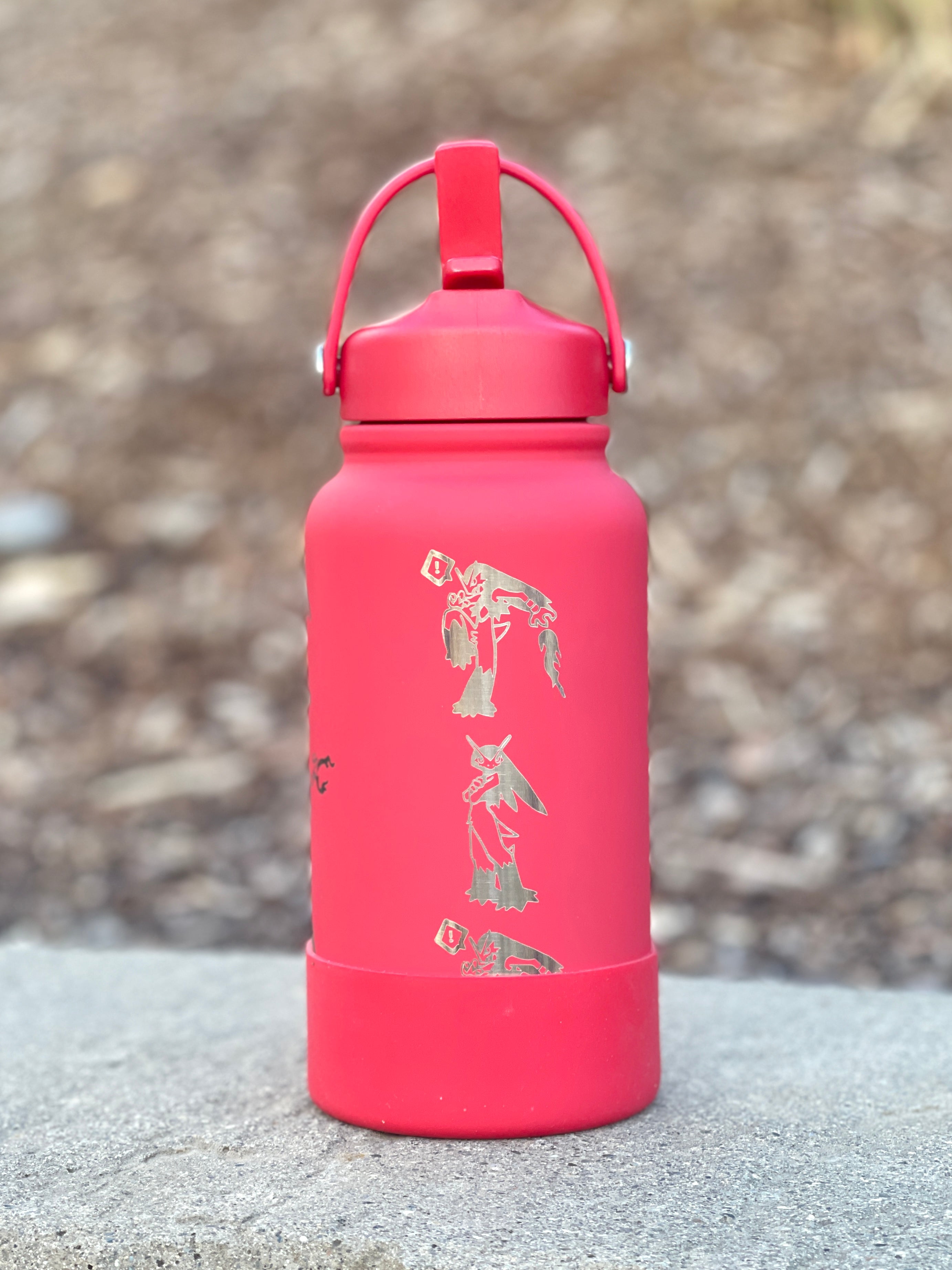 Blaziken Water Bottle Engraved Waterbottle with Mega Blaziken, Hoenn Starter Coffee Tumbler Thermos Flask, Gamer Anniversary Gift