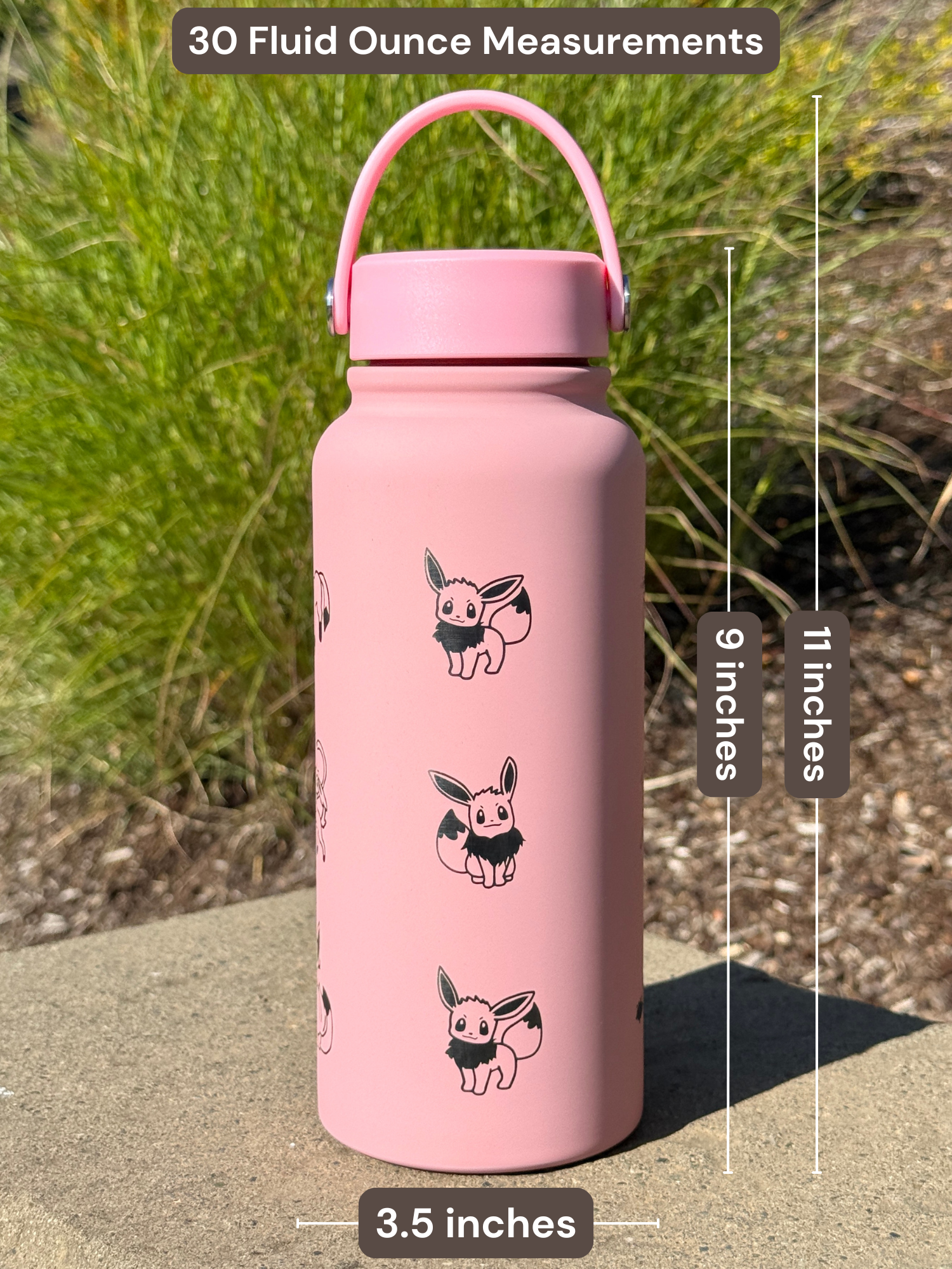 Eevee Evolutions Eeveelutions Pink Water Bottle Engraved Waterbottle Espeon Umbreon Leafeon Glaceon Sylveon Coffee Tumbler Thermos, Gamer Anniversary Gift