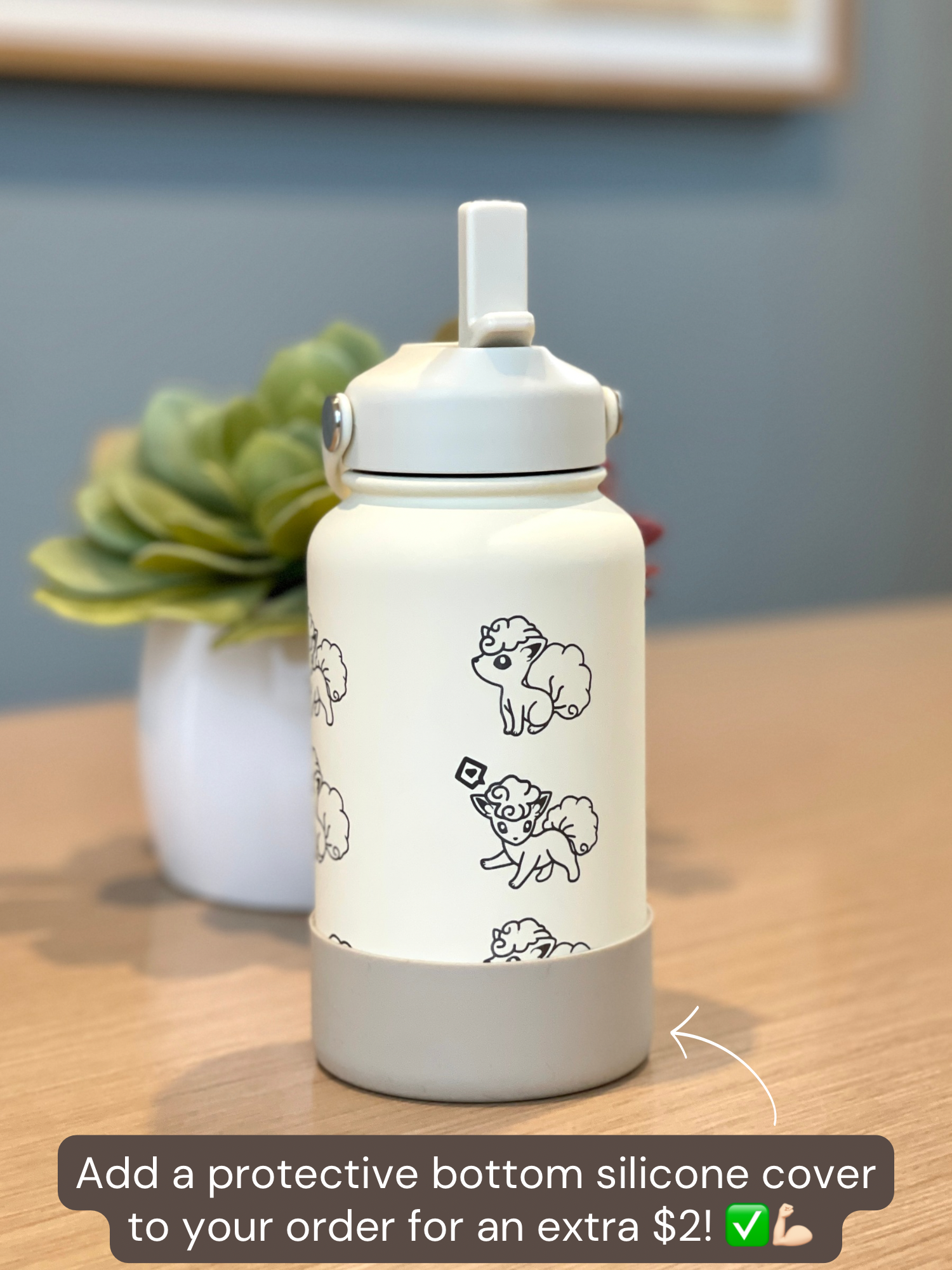 Alolan Vulpix Ninetails Water Bottle Engraved Coffee Tumbler Waterbottle, Snowy Egg & Sleeping Vulpix Thermos Anime Fan Anniversary Gift