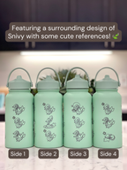 Snivy Water Bottle Engraved Waterbottle with Sleeping Snivy, Grass Unova Starter Coffee Tumbler Thermos, Gamer Anniversary Gift