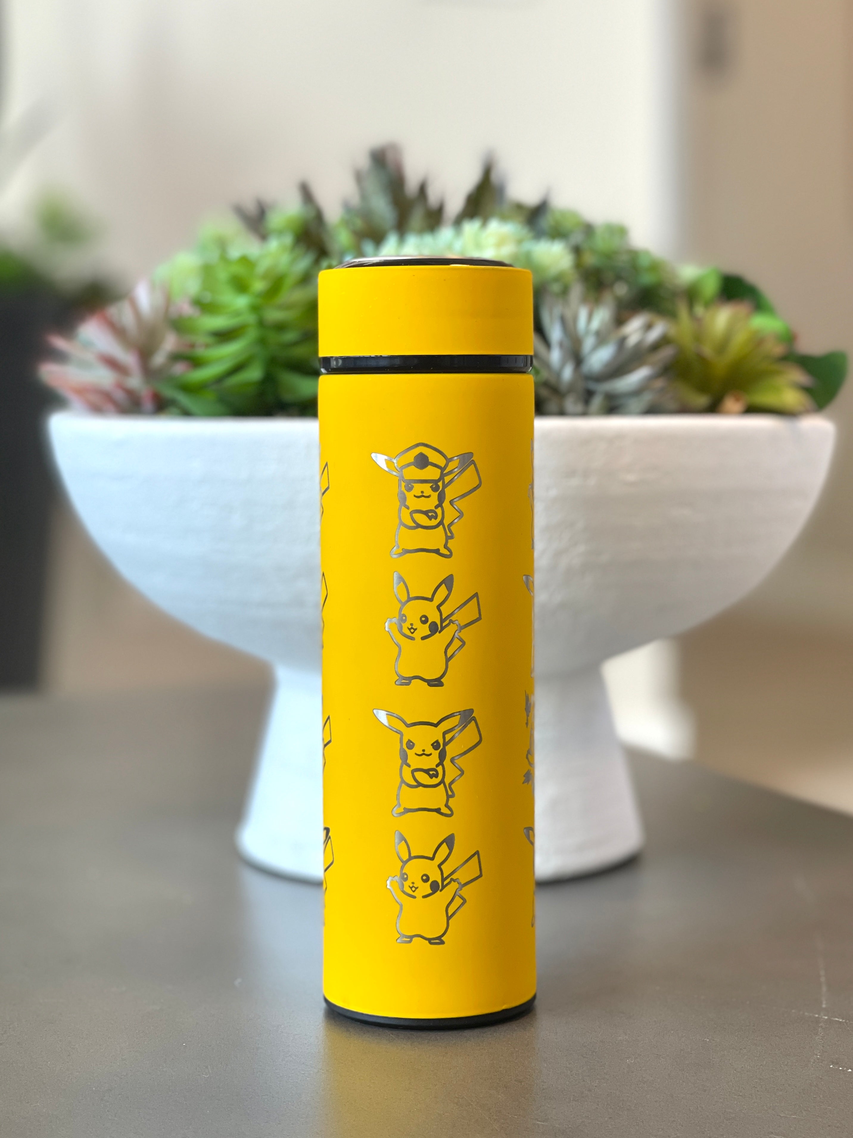 Pikachu Coffee Tumbler Tea Infuser with Captain & Detective Pikachu Volt Tackle, Engraved Water Bottle Travel Mug, Anime Fan Gift