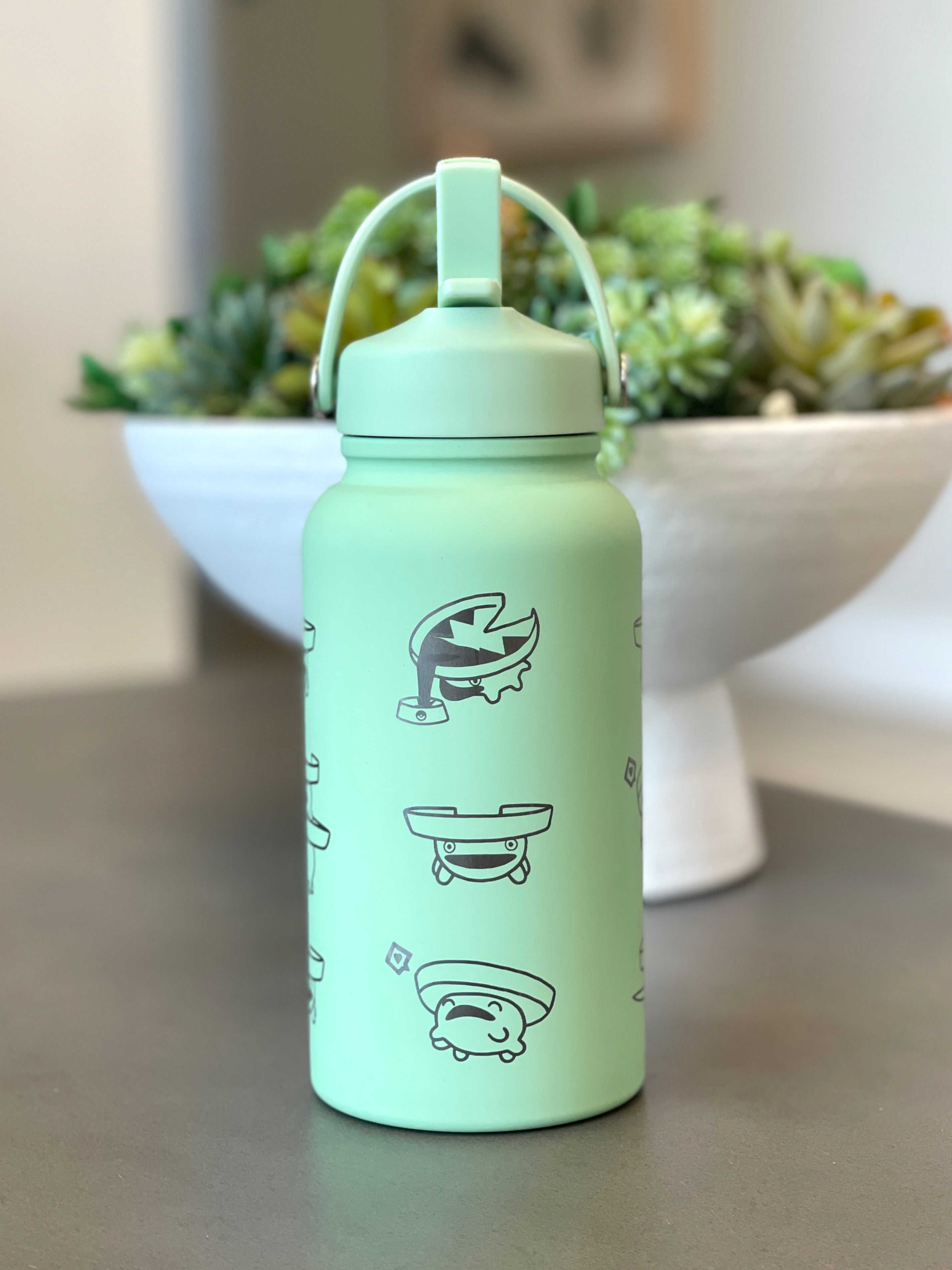 Lotad Water Bottle Engraved Coffee Tumbler, Lotad with Knife Waterbottle Thermos, Funny Meme Anime Fan Birthday Gift