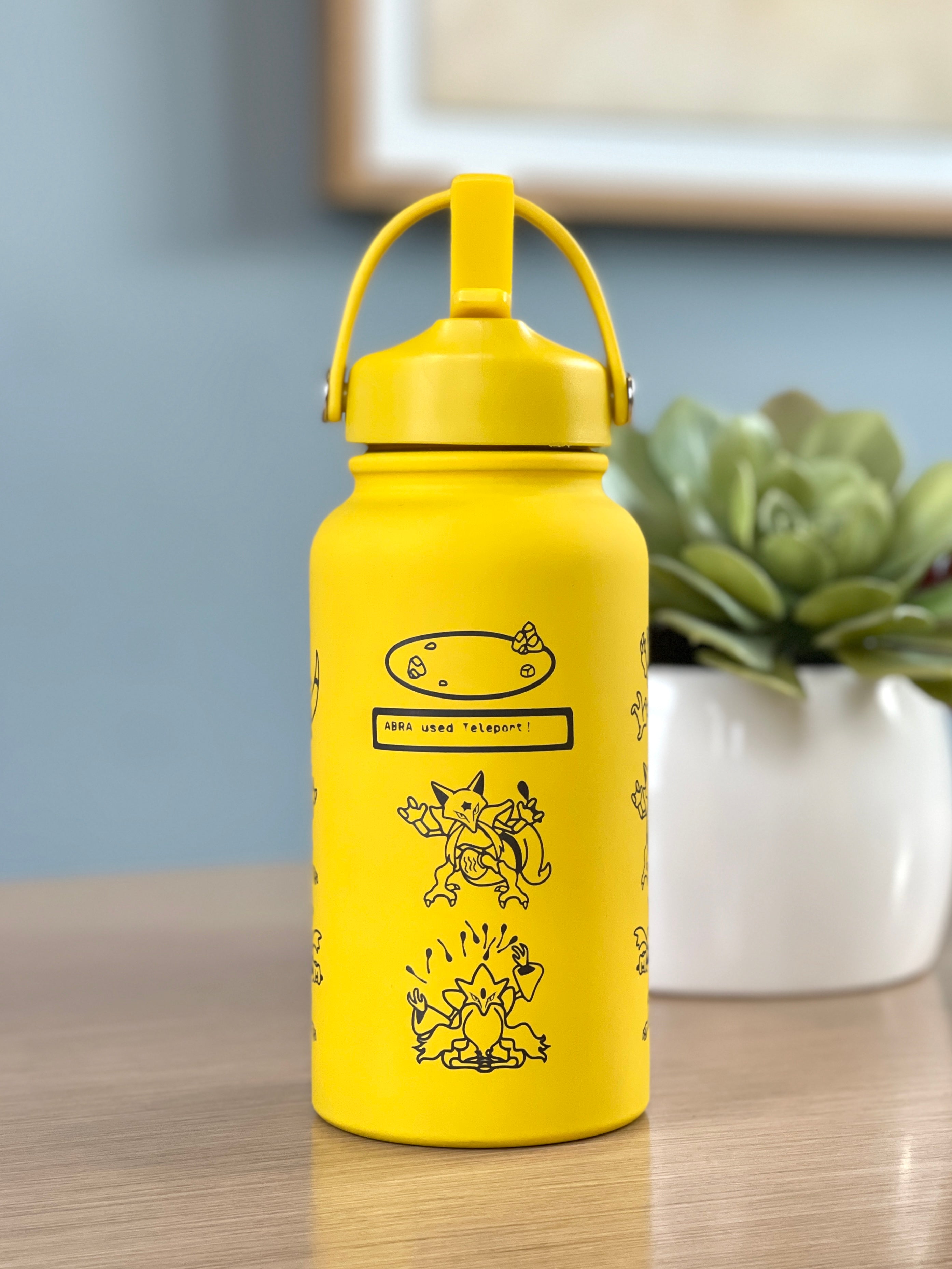 Abra Kadabra Alakazam Water Bottle Engraved Waterbottle with Mega Alakazam, Abra Evolution Trio Coffee Tumbler Travel Mug, Gamer Anniversary Gift
