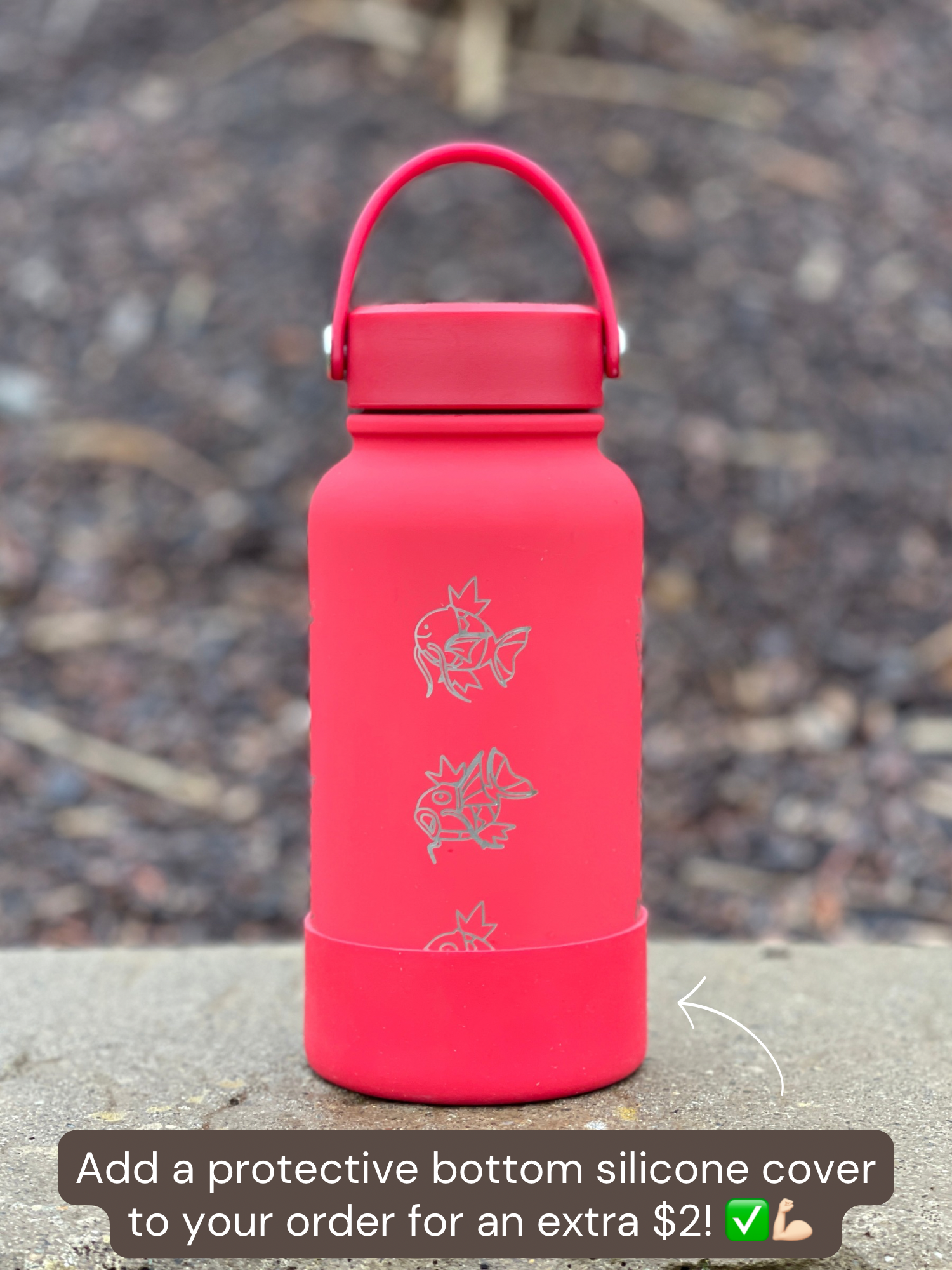 Magikarp Water Bottle Engraved Waterbottle with Fainted & Ditto Magikarp Cafe Hat, Fish Coffee Tumbler Thermos Flask, Gamer Anniversary Gift