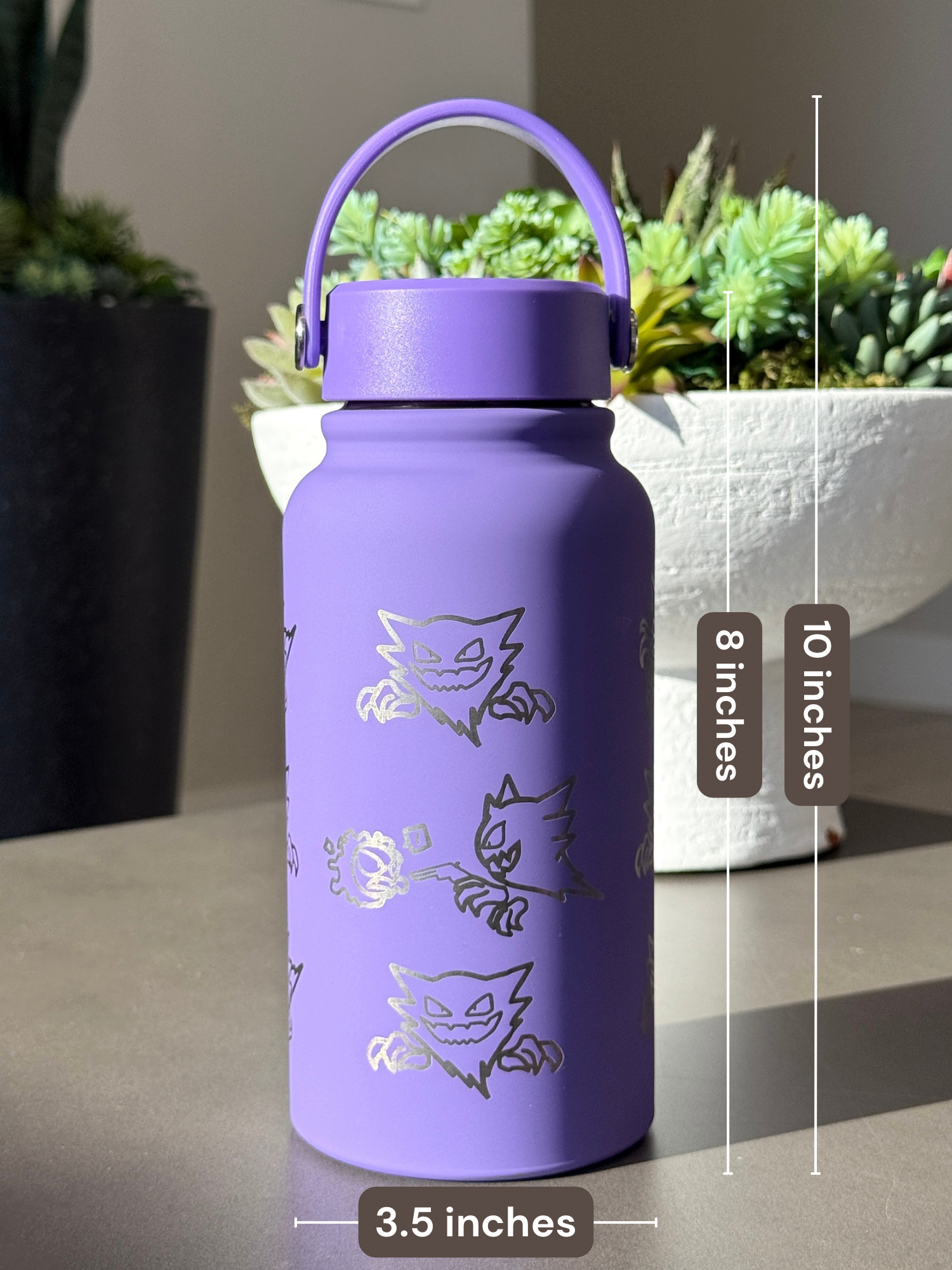 Haunter Water Bottle Engraved Waterbottle, Ghost Shadow Ball Coffee Tumbler Thermos Flask, Gamer Anniversary Gift