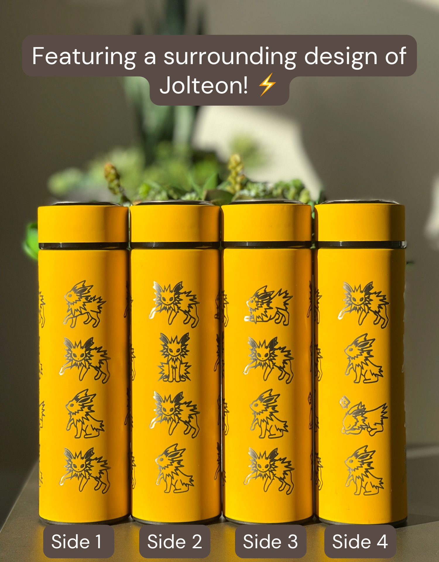 Jolteon Coffee Tumbler Tea Infuser with Sleeping Jolteon & Flower Crown, Engraved Waterbottle Electric Eevee Evolution Thermos, Anime Gift