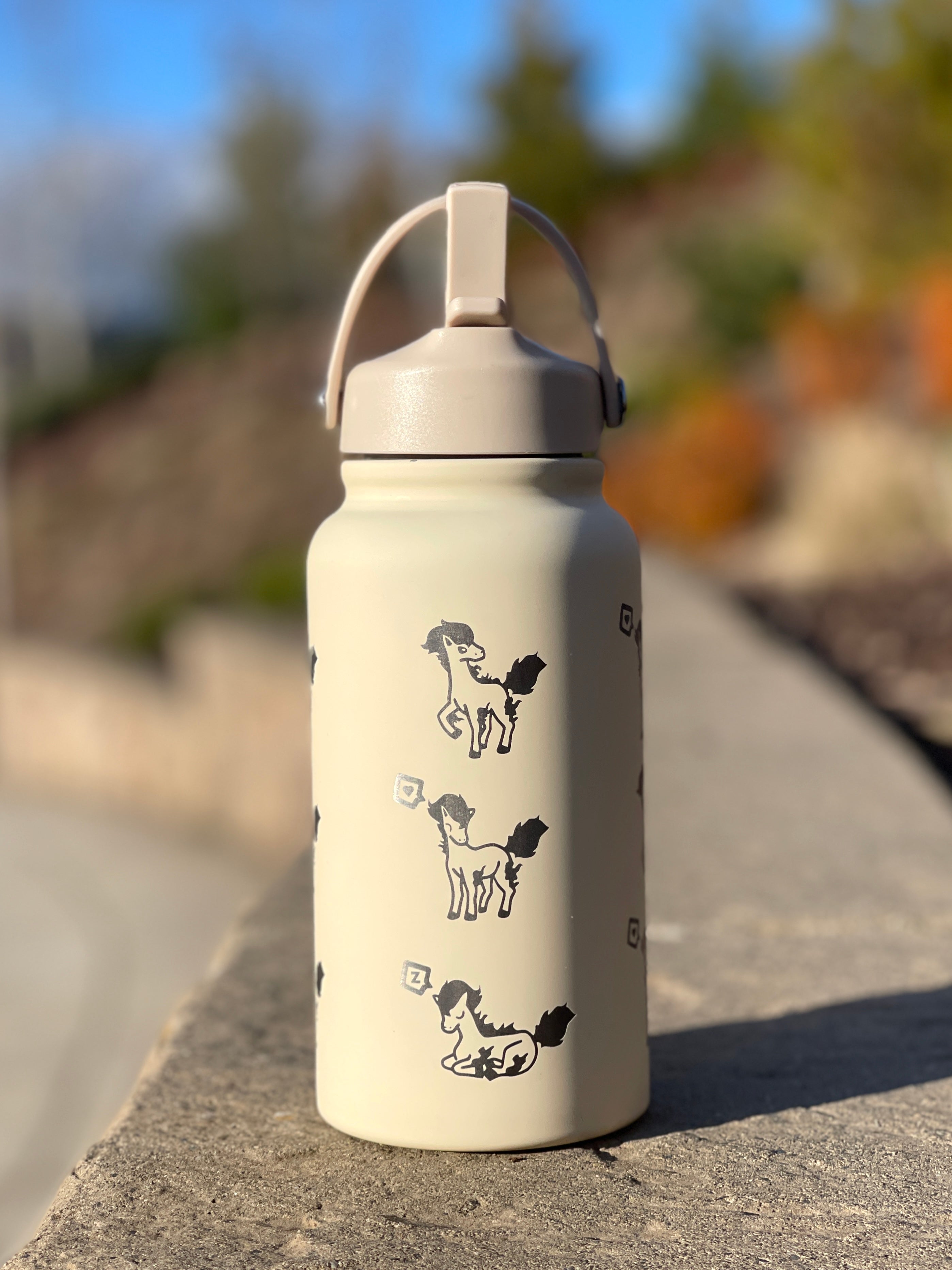 Ponyta Rapidash Water Bottle Engraved Waterbottle with Sleeping & Sunglasses Ponyta Coffee Tumbler Thermos Flask, Gamer Anniversary Gift