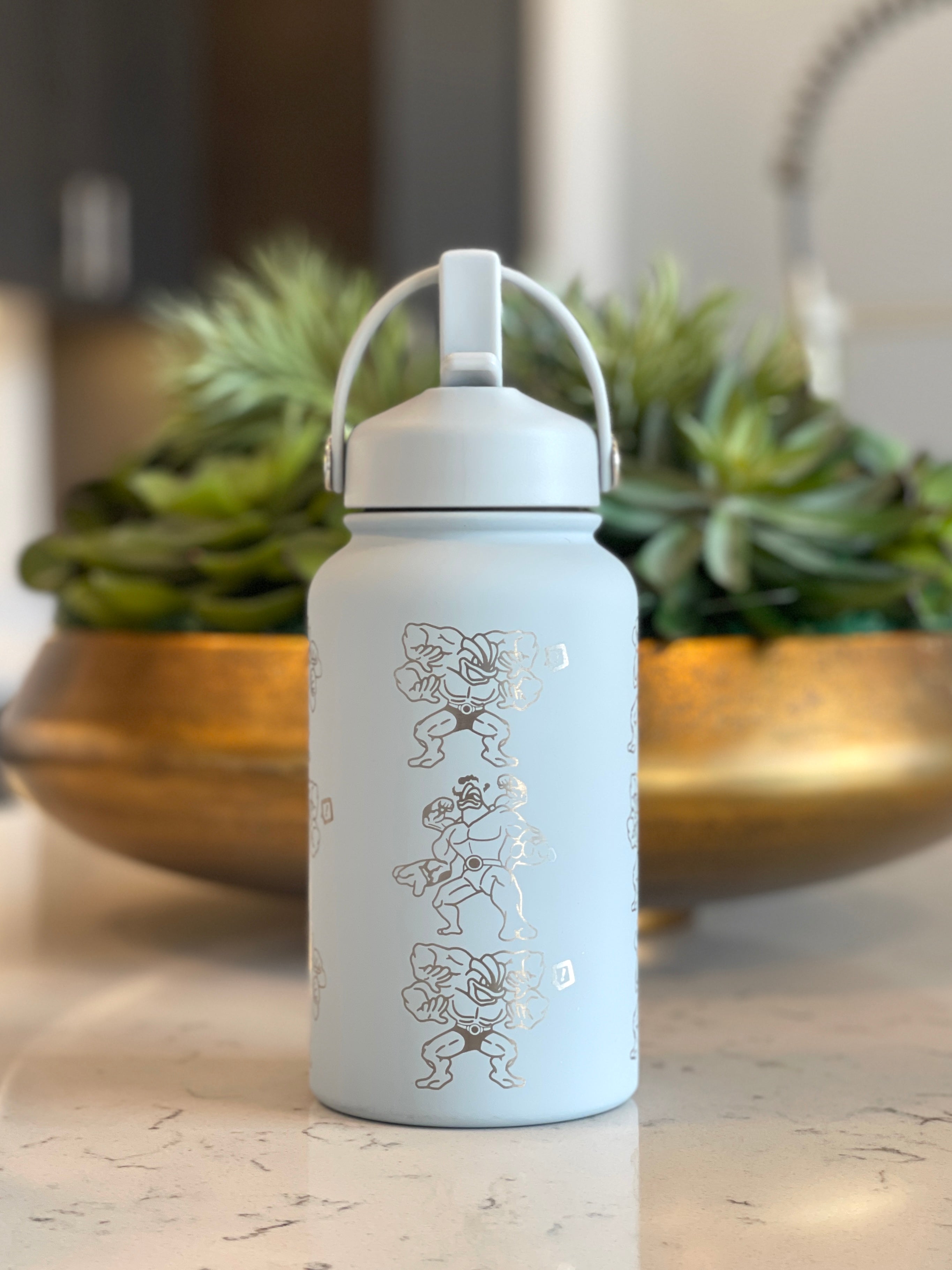 Machamp Water Bottle Engraved Coffee Tumbler with Gigantamax Machamp & Weights Waterbottle Thermos Anime Fan Birthday Gift