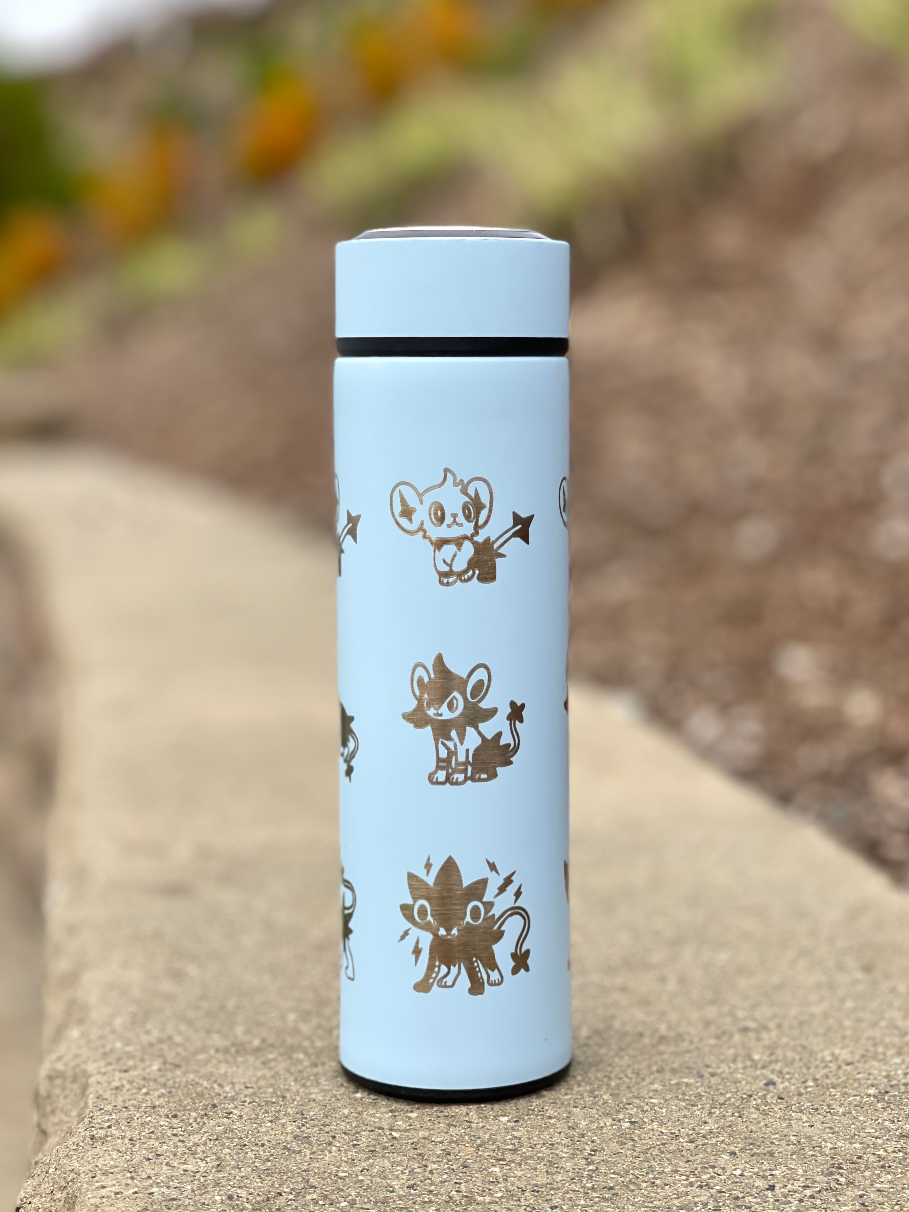 Shinx Luxio Luxray Coffee Tumbler Tea Infuser Shinx Evolution Trio, Engraved Water Bottle Travel Mug Thermos, Anime Fan Gift
