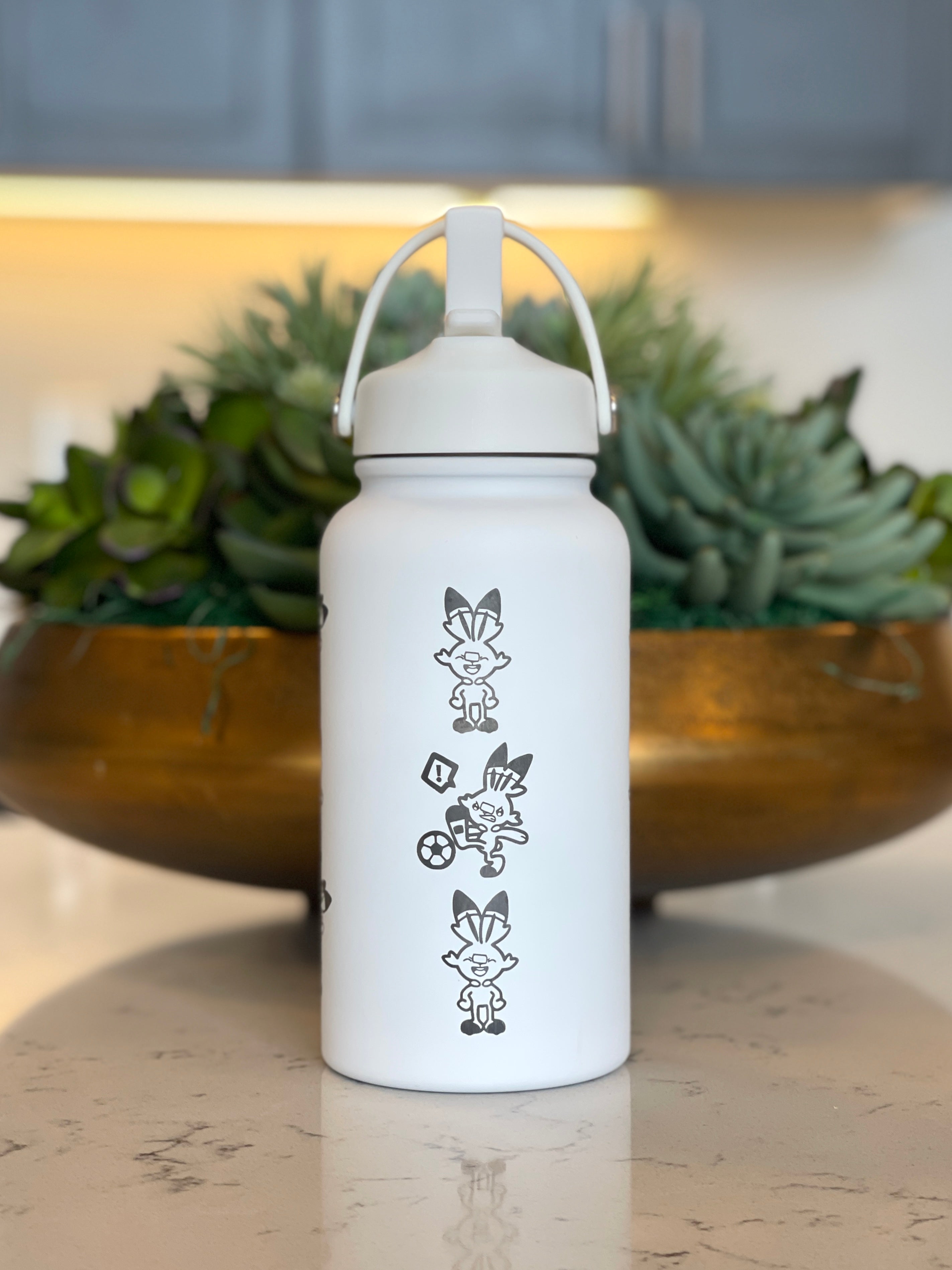 Scorbunny Water Bottle Engraved Coffee Tumbler with Sleeping & Soccer Ball Scorbunny Waterbottle, Galar Fire Starter Thermos Anime Fan Birthday Gift