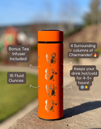 Charmander Coffee Tumbler Tea Infuser with Sleeping Charmander Leaf, Kanto Fire Starter Engraved Waterbottle Travel Mug, Anime Fan Gift
