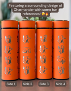 Charmander Coffee Tumbler Tea Infuser with Sleeping Charmander Leaf, Kanto Fire Starter Engraved Waterbottle Travel Mug, Anime Fan Gift