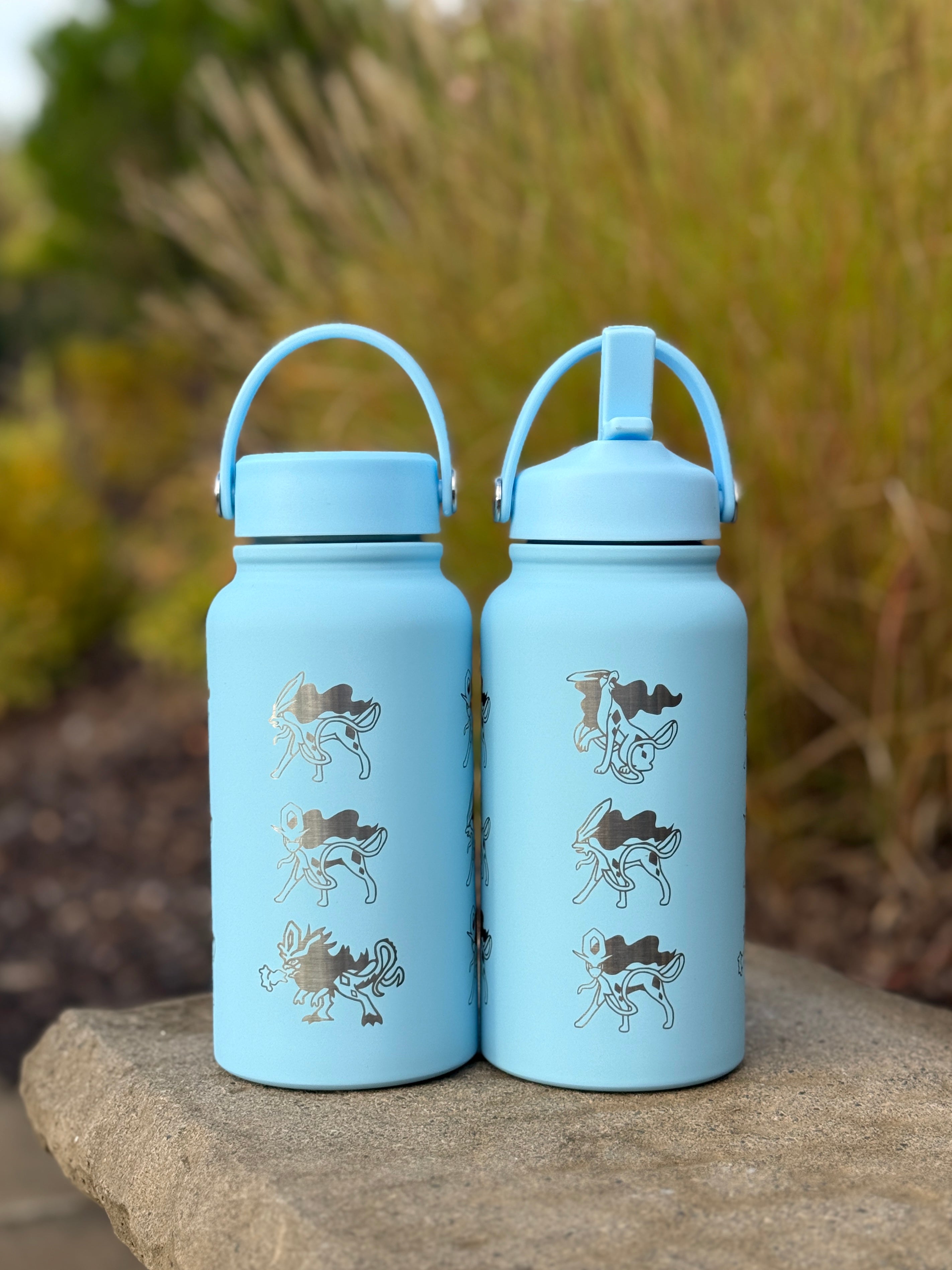 Suicune Water Bottle Engraved Waterbottle with Walking Wake, Johto Legendary Dog Coffee Tumbler Thermos Flask, Gamer Anniversary Gift