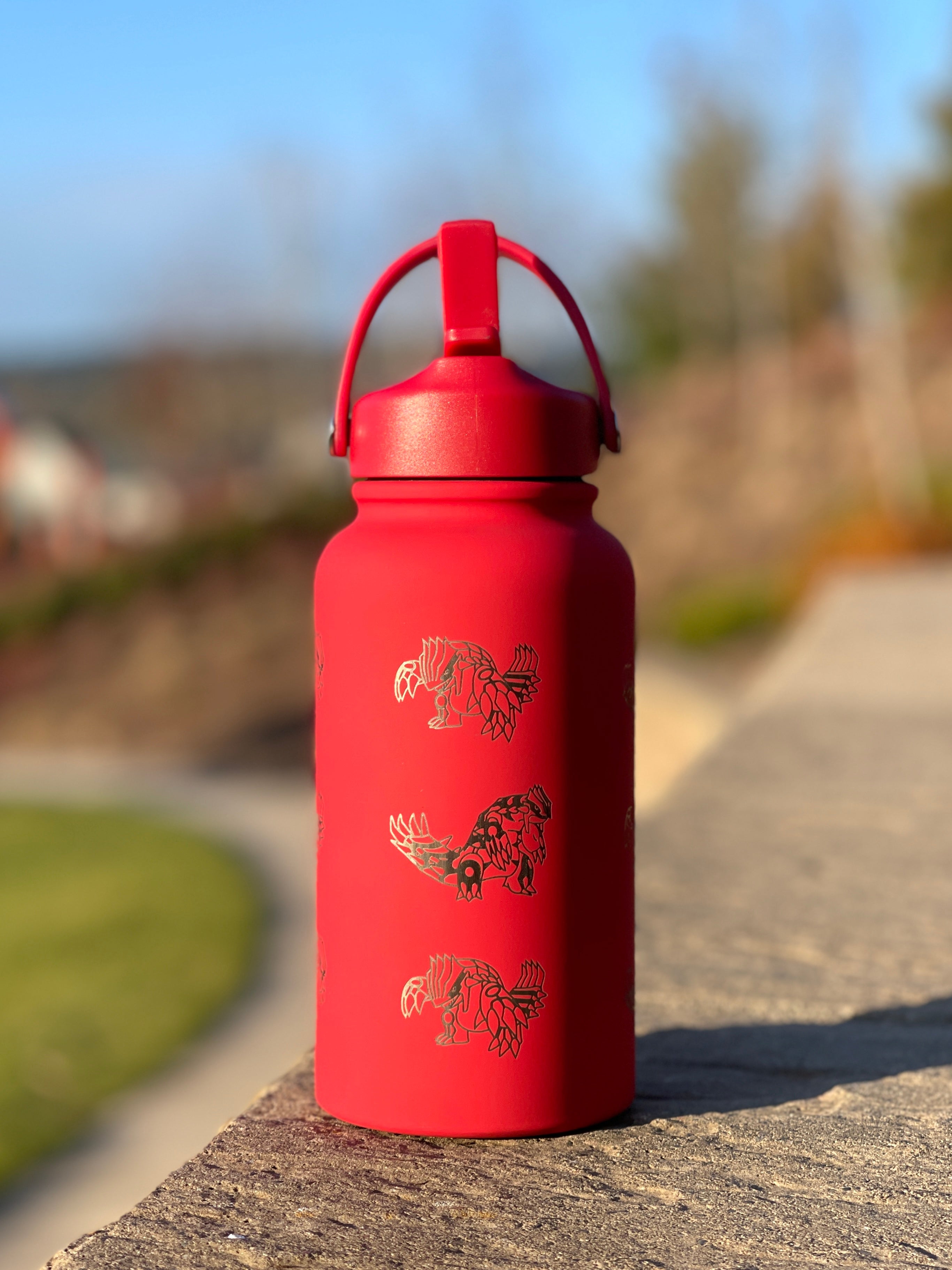 Groudon Water Bottle Engraved Waterbottle with Primal Groudon & Precipice Blades, Legendary Coffee Tumbler Thermos Flask, Gamer Anniversary Gift